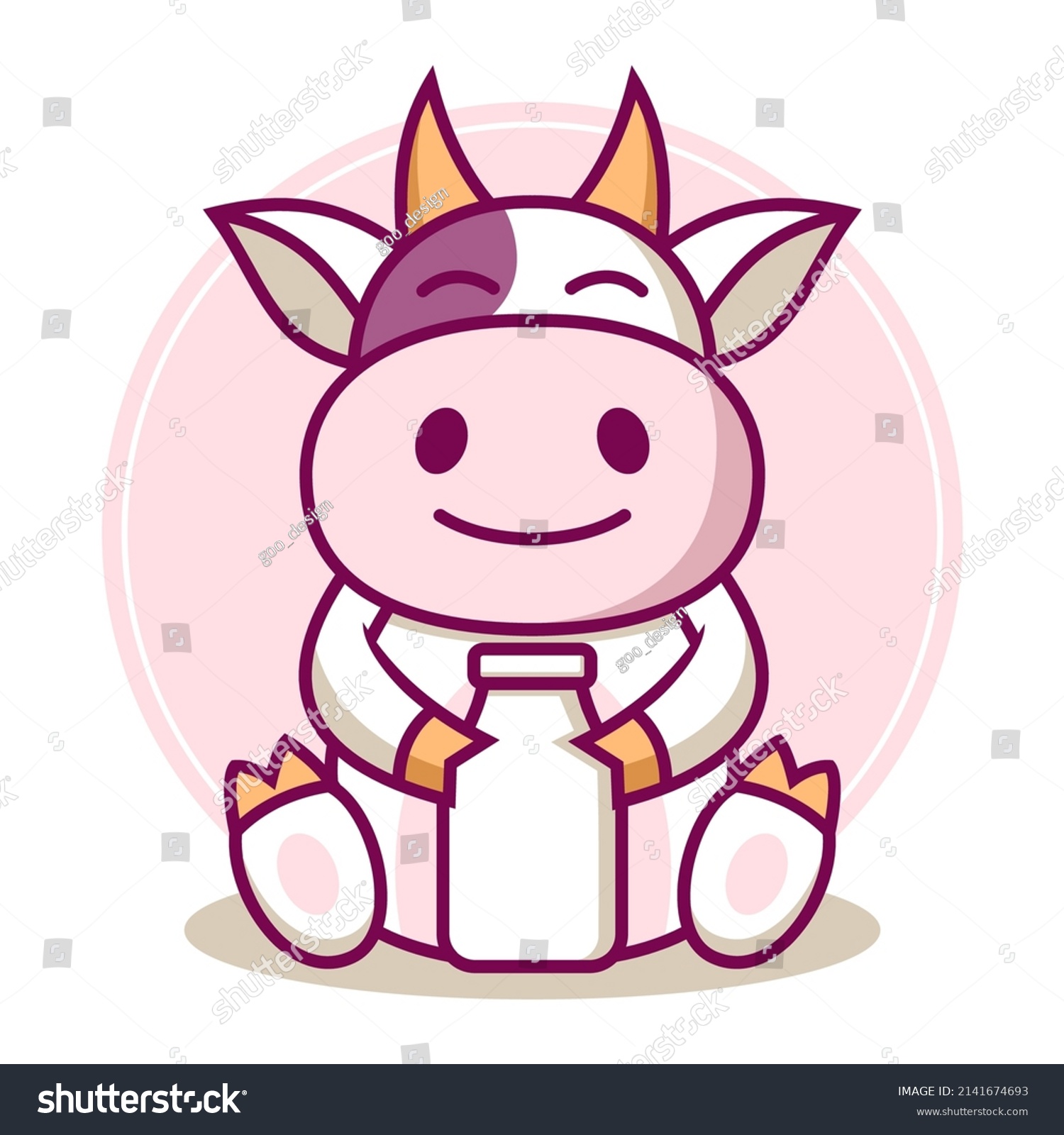 Cute Cow Holding Bottle Milk Cartoon Stock Vector Royalty Free