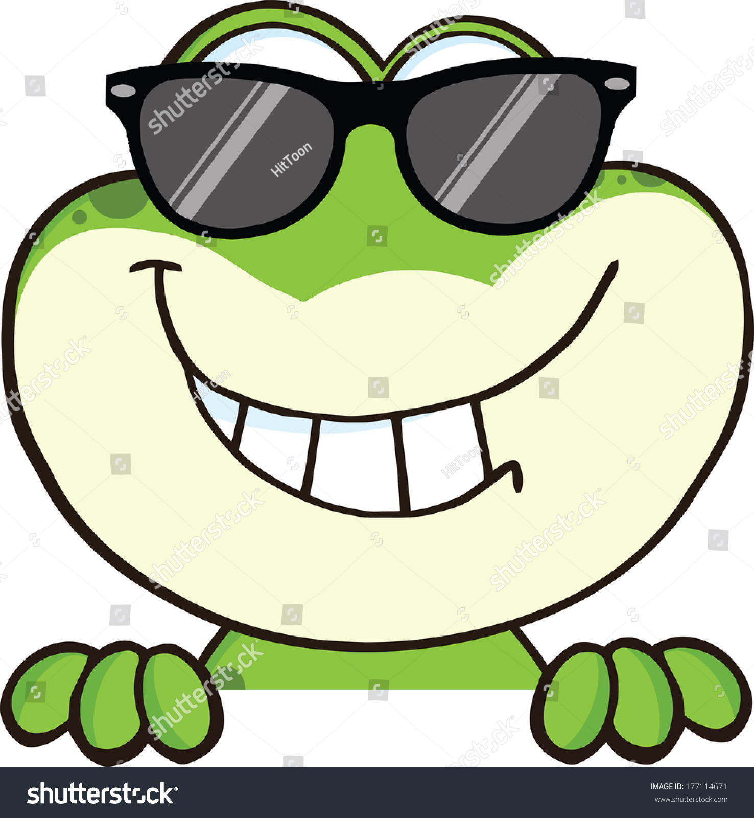 Cute Frog With Sunglasses Cartoon Mascot Character Over Blank Sign