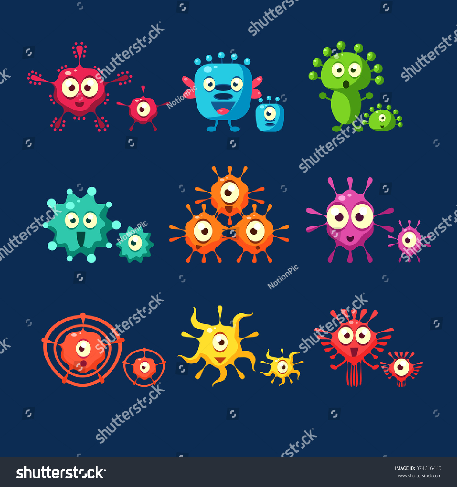 Cute Germ Characters Collection Set Bacteria เวกเตอรสตอก ปลอดคา