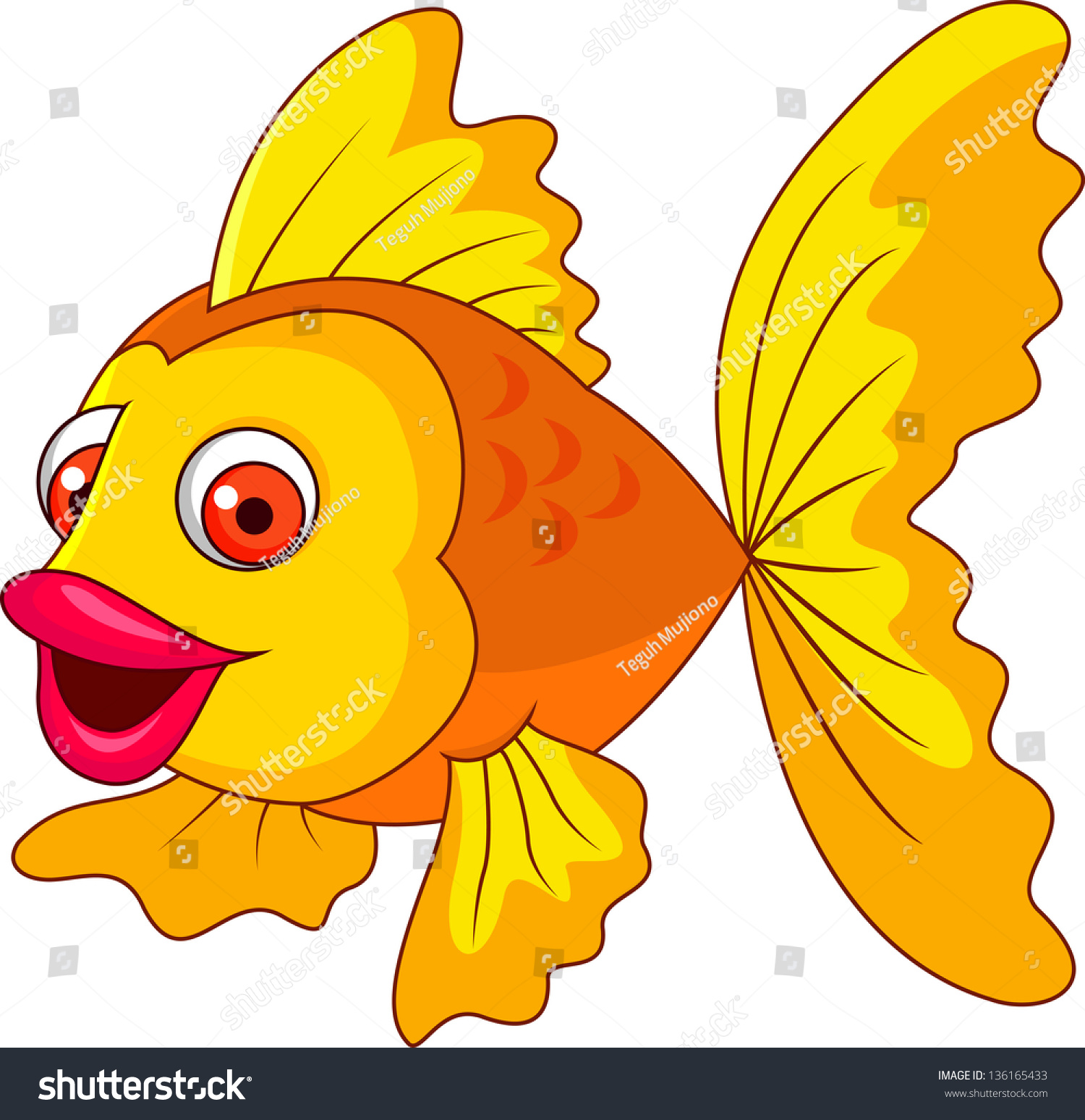 Cute Golden Fish Cartoon Stock Vector 136165433 - Shutterstock