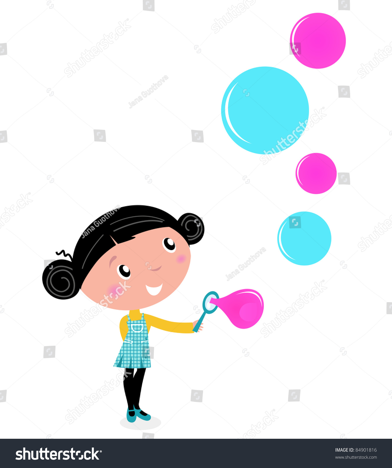 Cute Little Girl Blowing Soap Bubbles Isolated On White Little Girl 