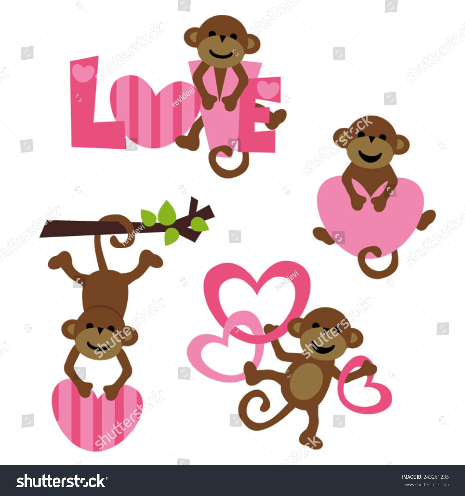 Cute Monkeys Vector Clip Art Great Stock Vector Royalty Free 243261235