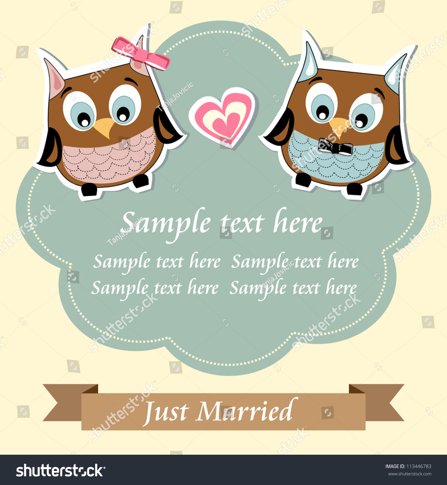 Cute Owls Just Married Wedding Invitation Card Stock Vector Illustration 113446783 Shutterstock