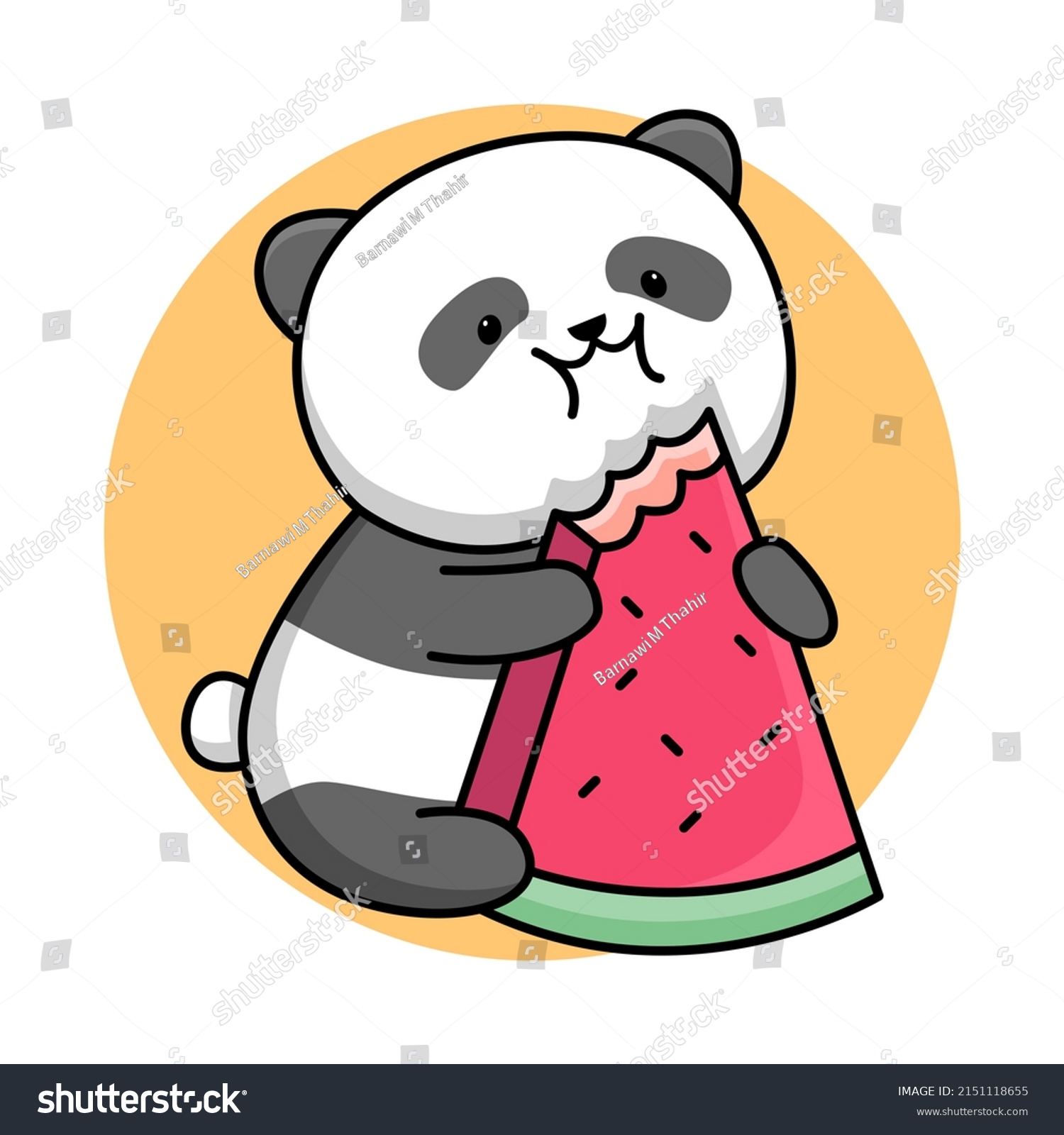 Cute Panda Eating Watermelon Cartoon Design Stock Vector Royalty Free