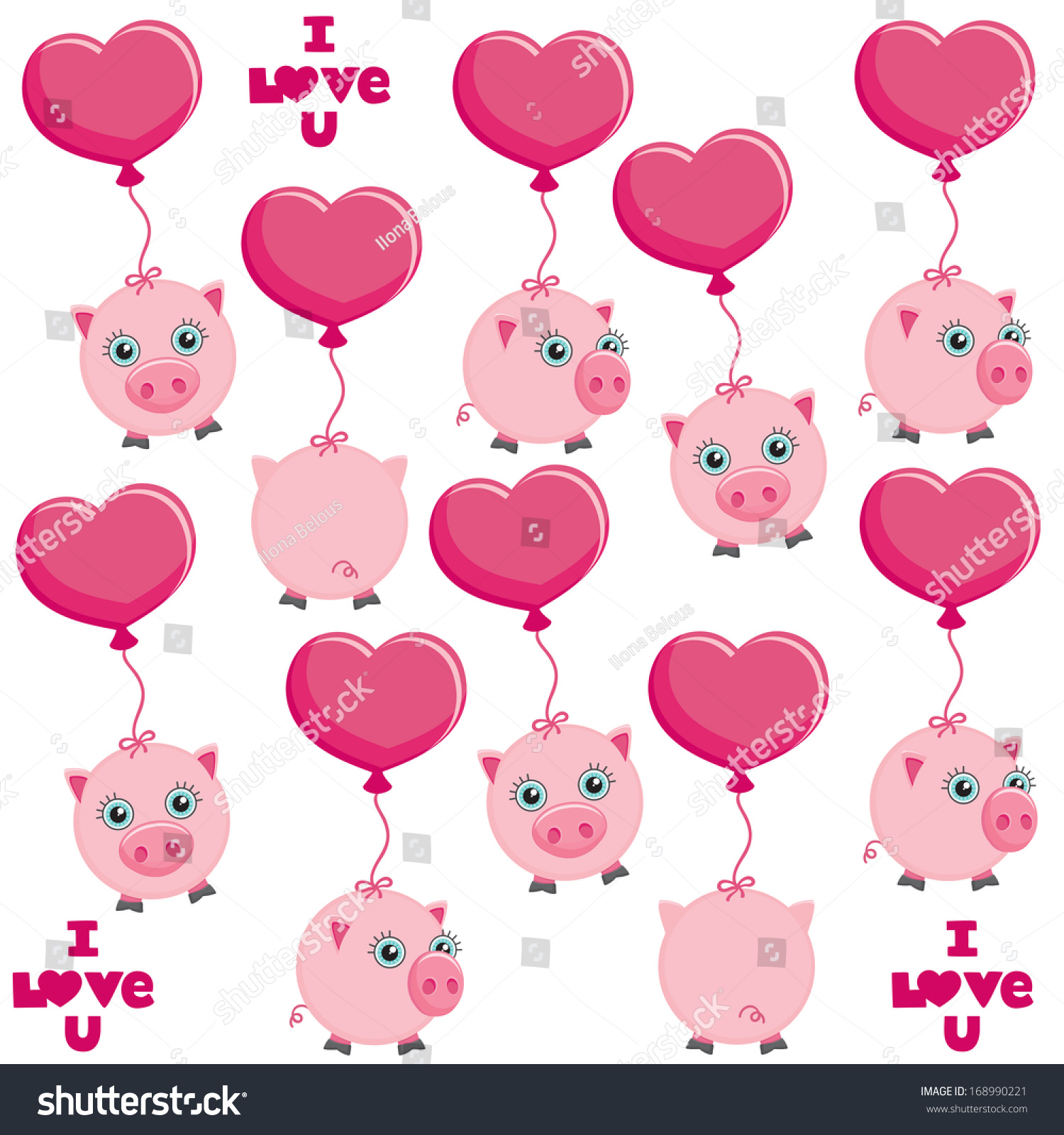 Cute Pigs Cartoons Flying On Heart vector de stock libre de regalías