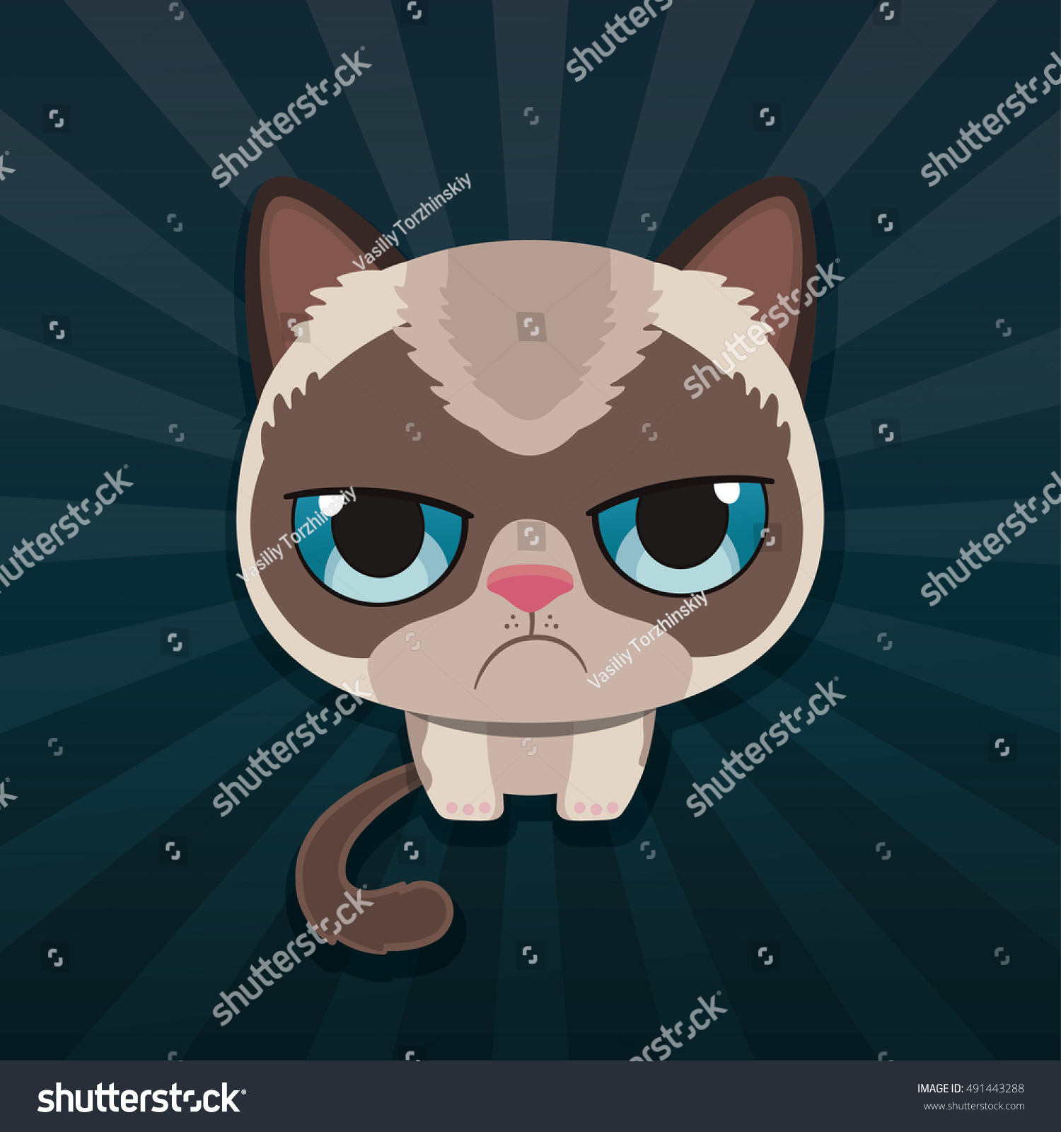 Cute Sad Grumpy Cat Vector Illustration 491443288 Shutterstock