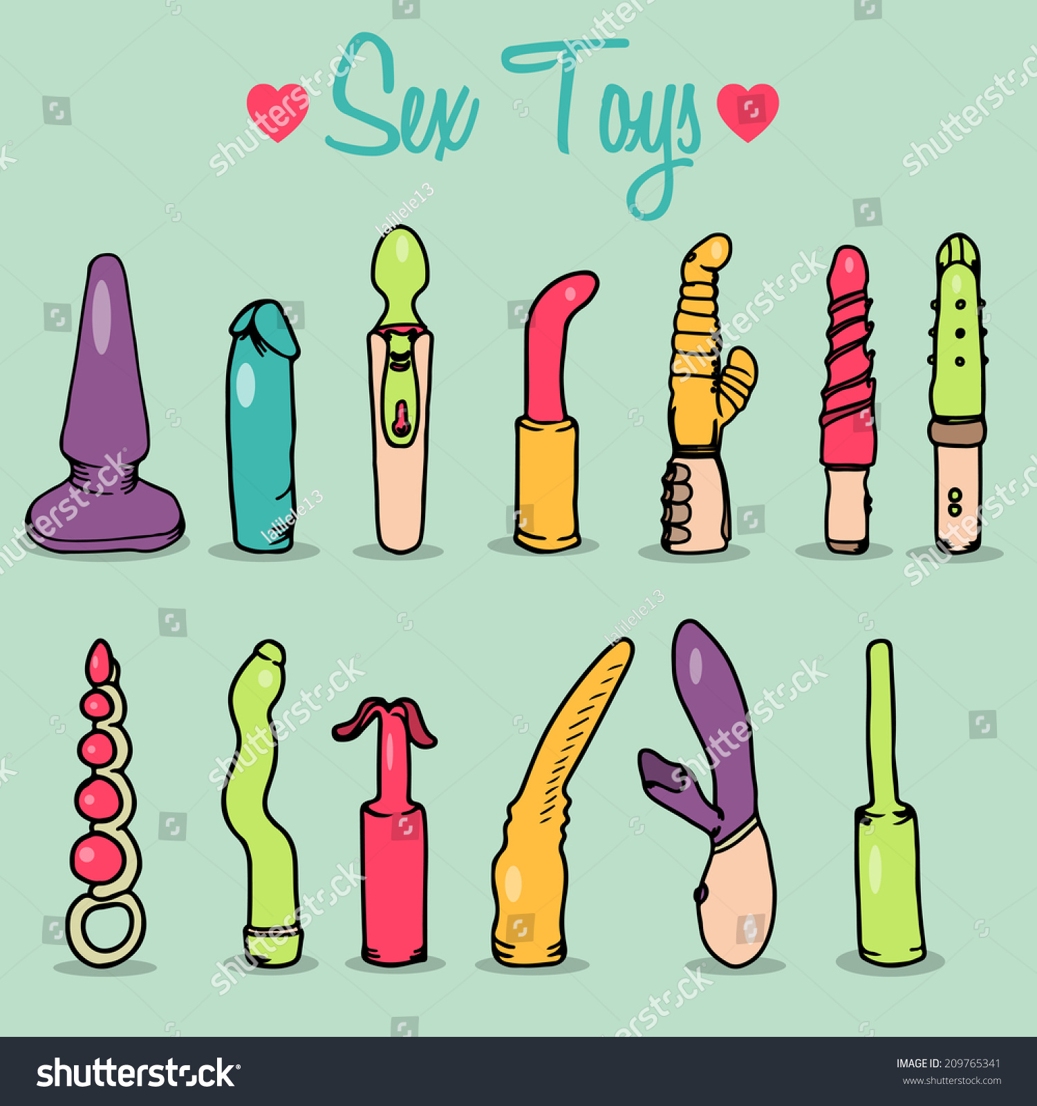 Cute Sex Toys Dildo Doodle Collection Stock Vector Illustration
