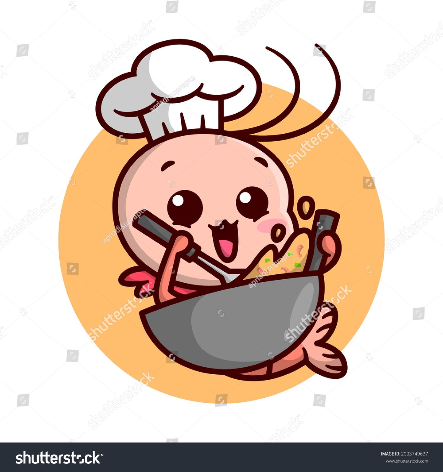 Cute Shrimp Chef Cooking Food Big Stock Vector Royalty Free