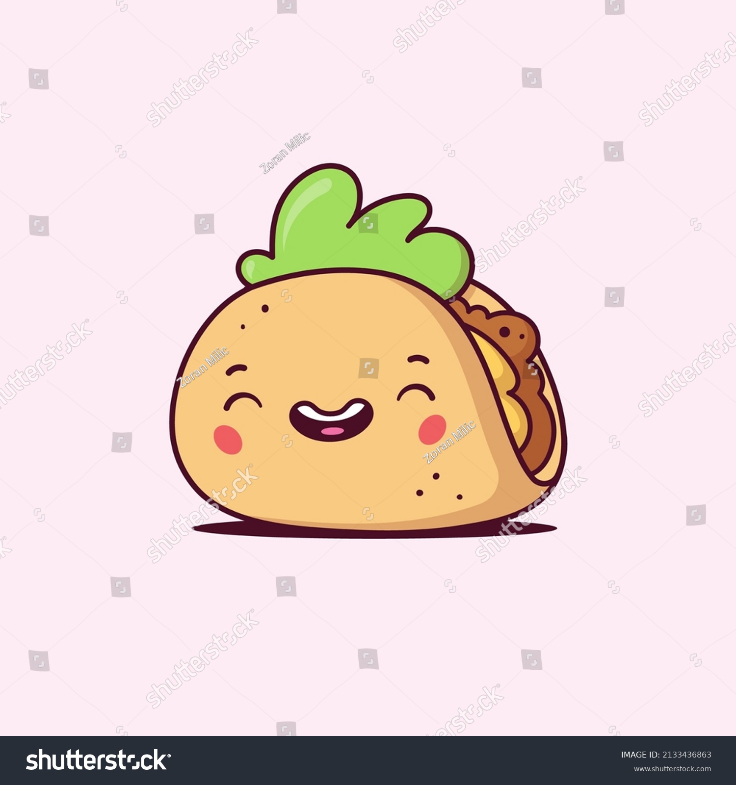 Cute Smiling Taco Kawaii Cartoon Character Stock Vector Royalty Free