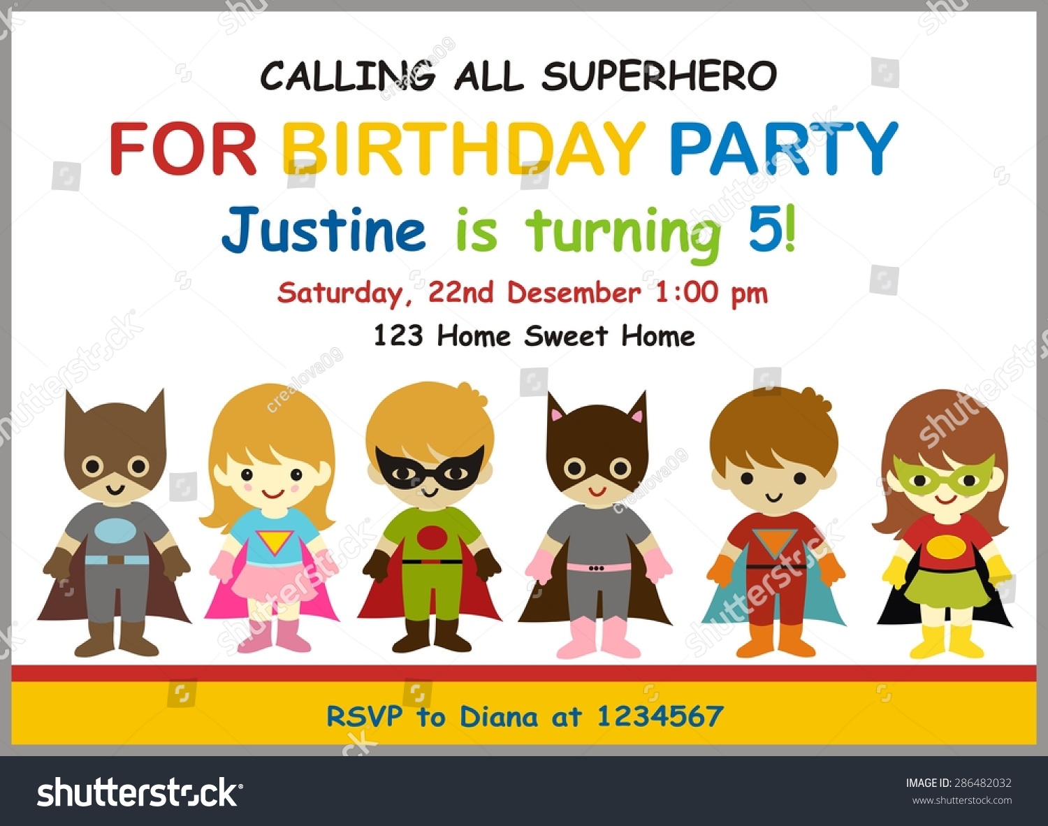Cute superhero birthday invitation illustration vector Cute superhero birthday invitation illustration vector