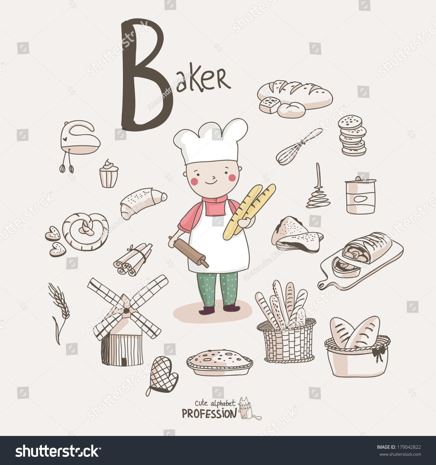 Cute Vector Alphabet Profession. Letter B - Baker - 179042822 ...