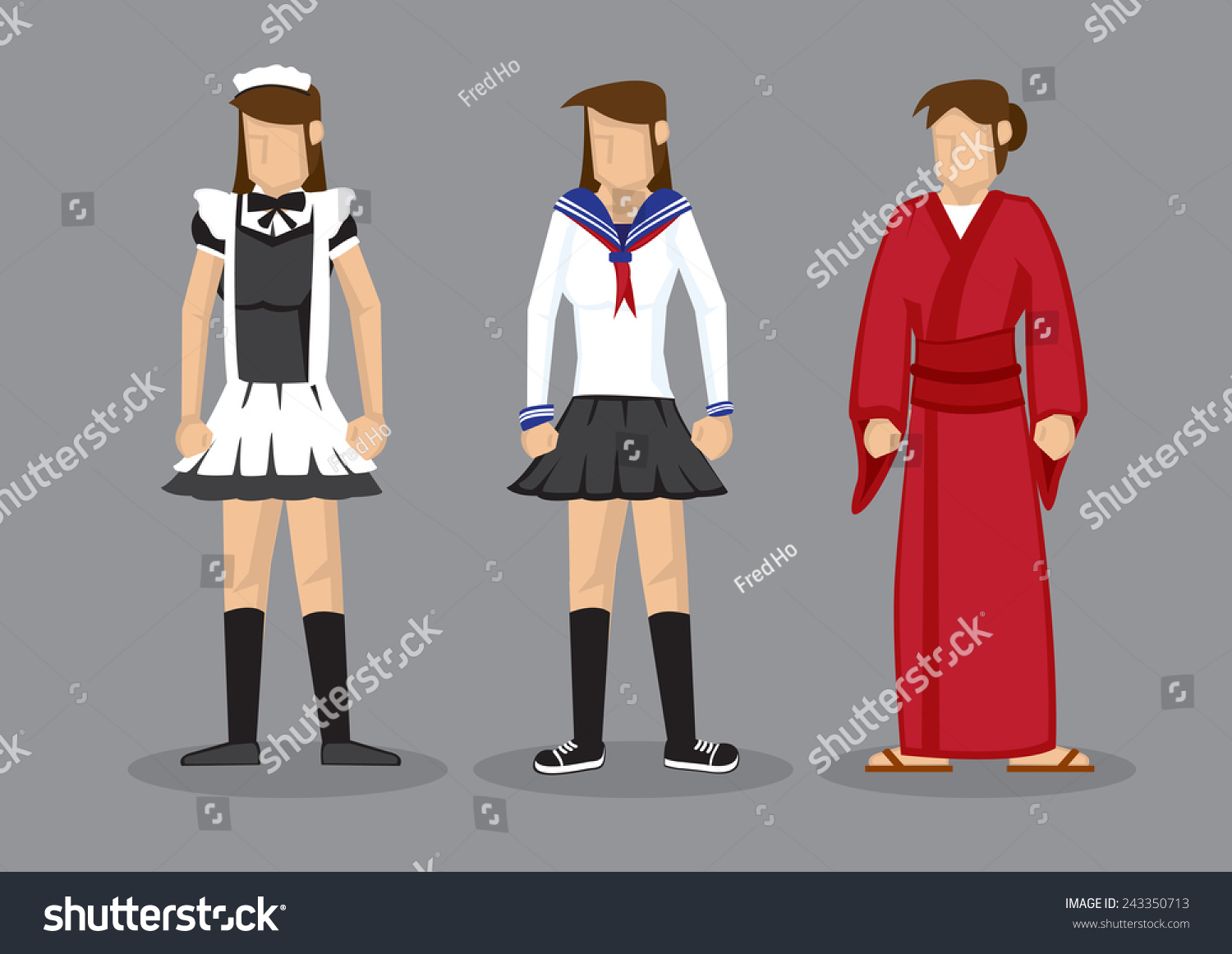 Cute Vector Cartoon Illustration Cosplayer Girls Stock