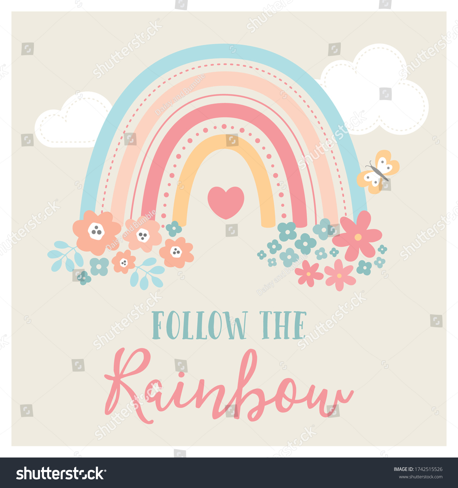 Cute Vector Illustration Rainbow Flower Butterfly Stock Vector Royalty