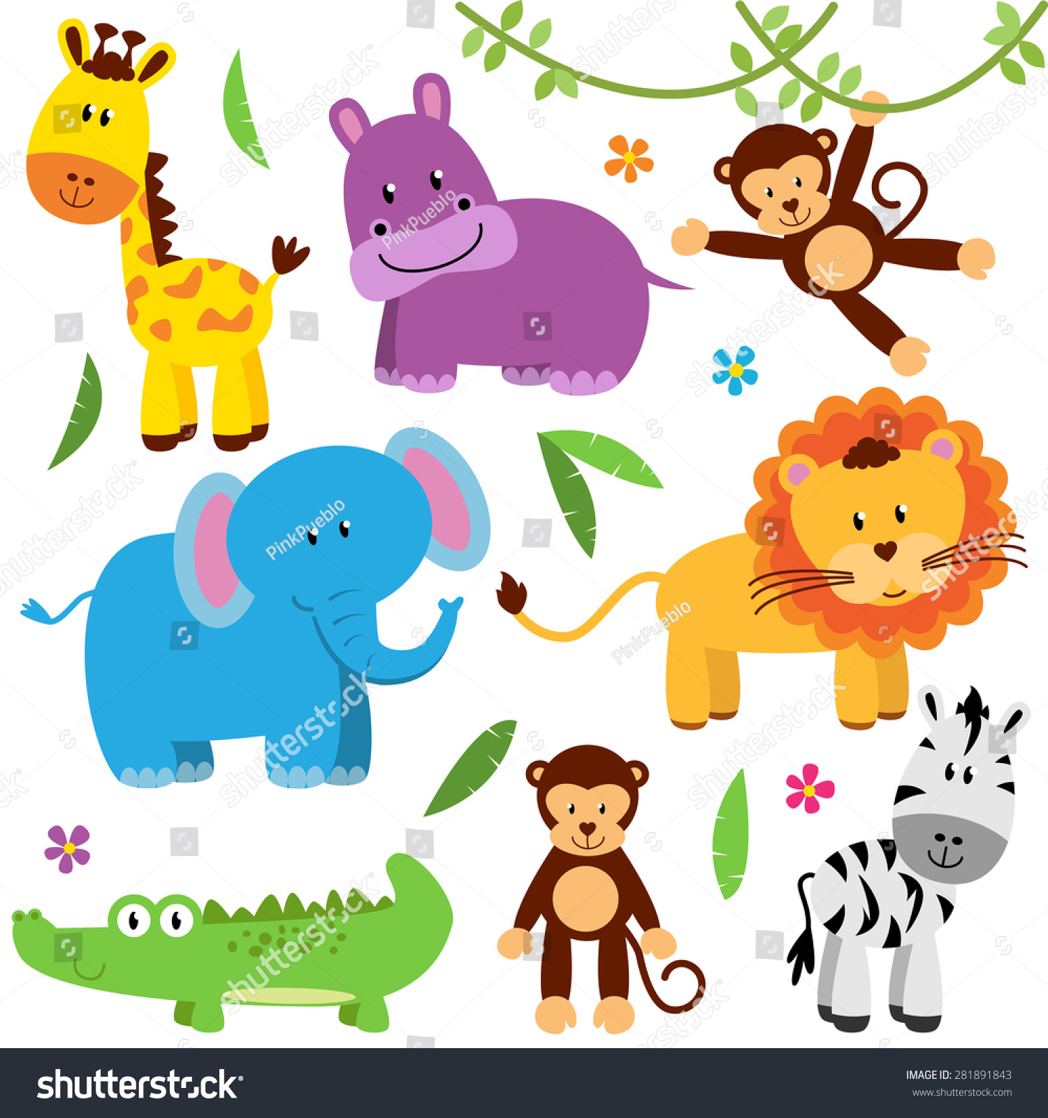 Cute Vector Set Zoo Animals Stock Vector 281891843 - Shutterstock