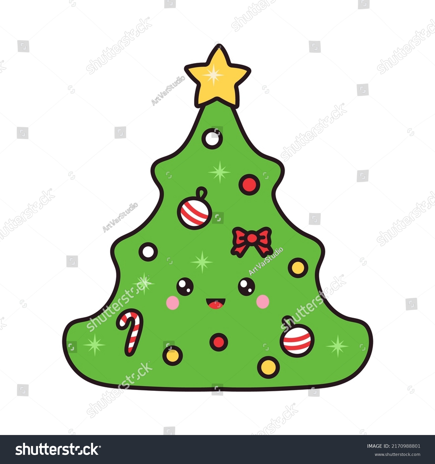 Cute Xmas Tree Clipart Isolated On Stock Vector Royalty Free