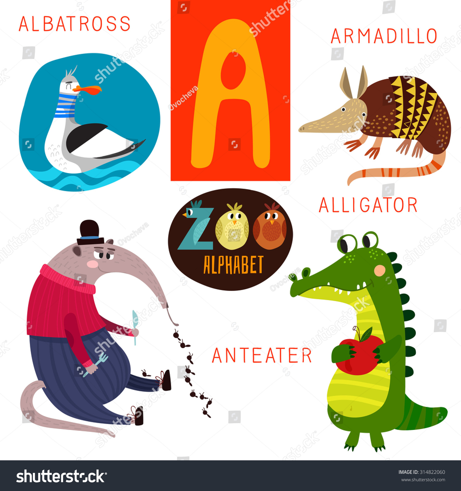 Cute Zoo Alphabet Vector Letter Funny Stock Vector 314822060 - Shutterstock