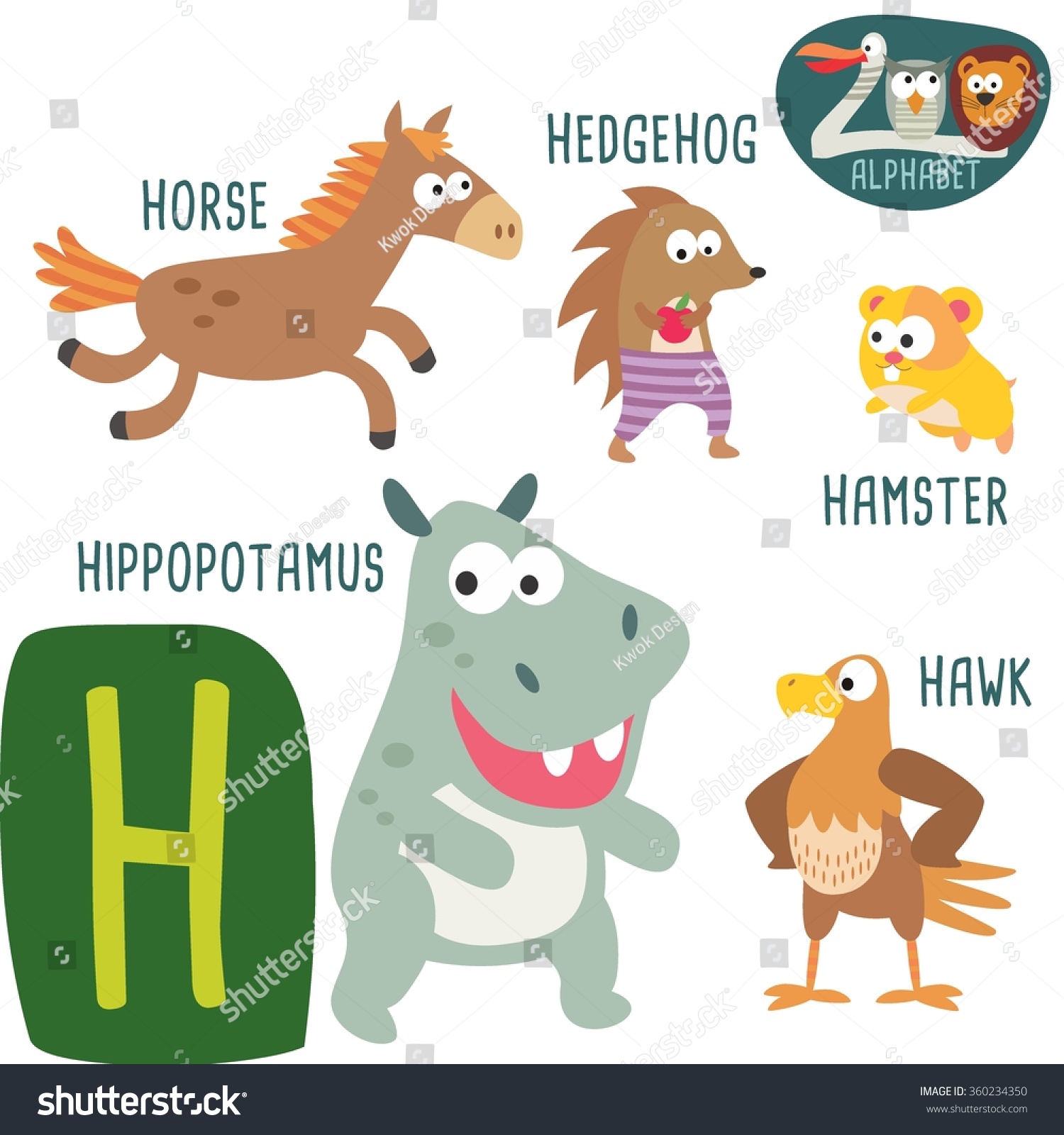 Cute Zoo Alphabet In Vector.H Letter. Funny Cartoon Animals: Horse