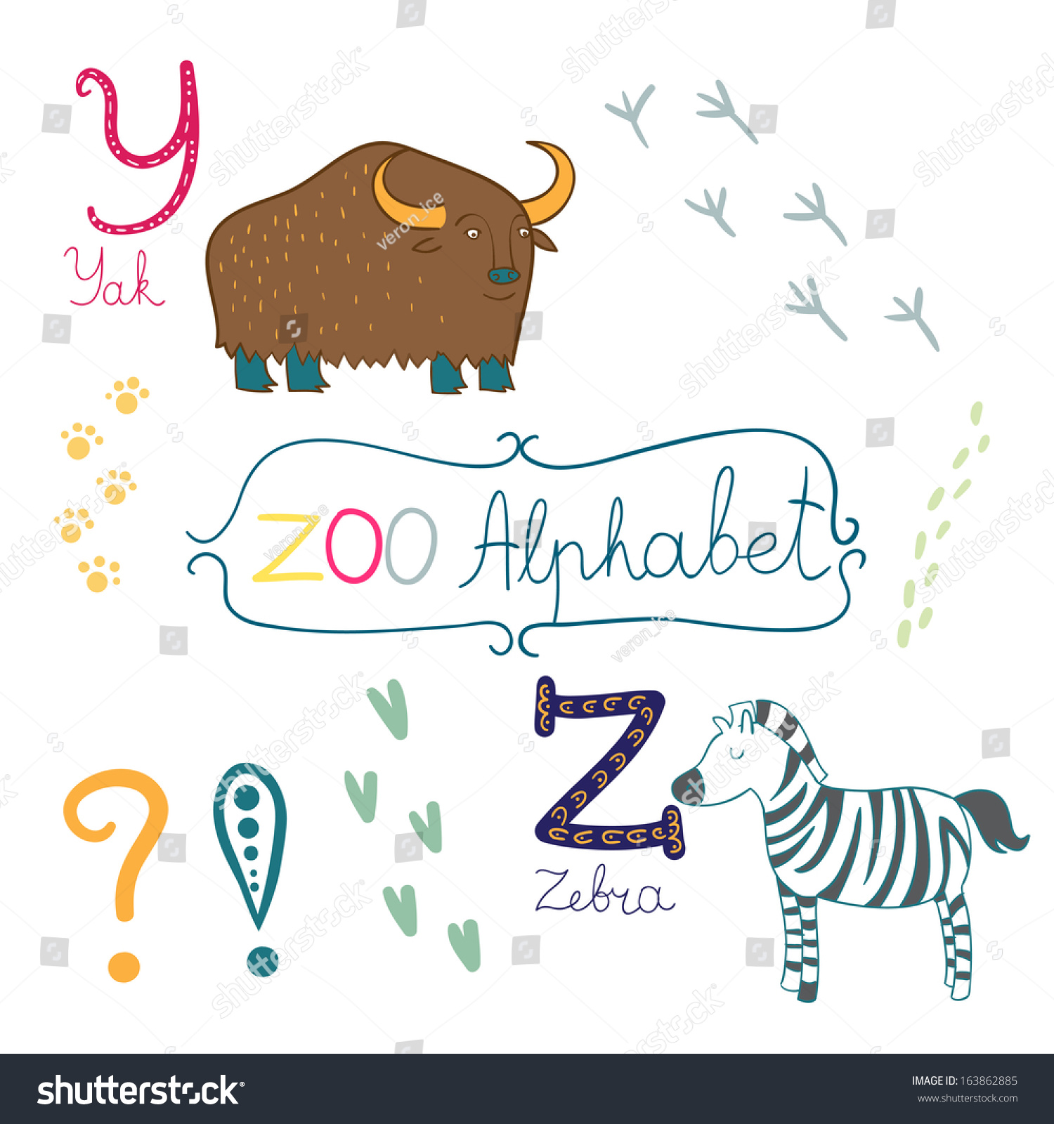 Cute Zoo Alphabet In Vector. Y, Z Letters. Funny Animals. Yak And Zebra ...