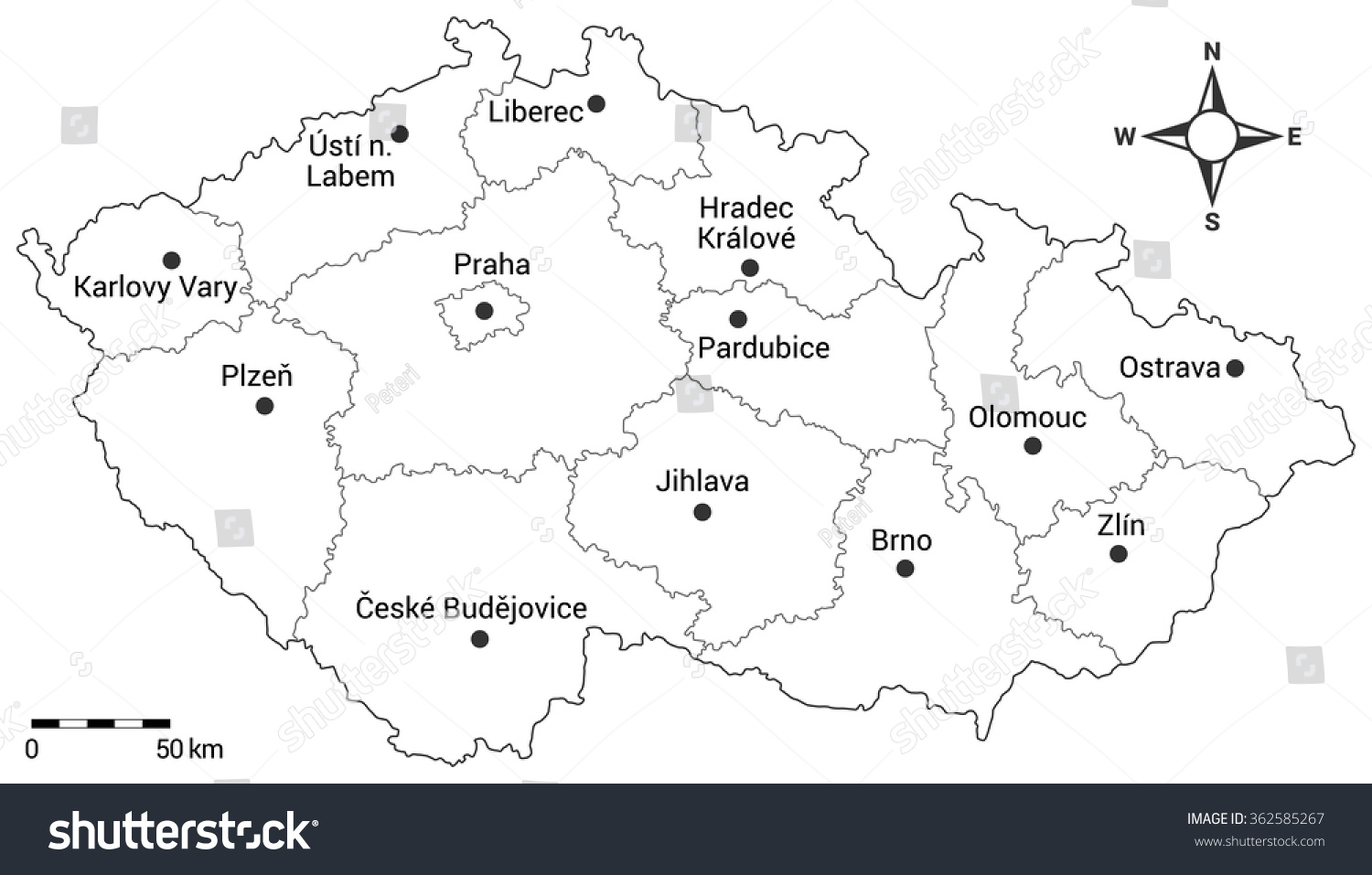 Czech Republic Administrative Map Regions Capital City And Regional