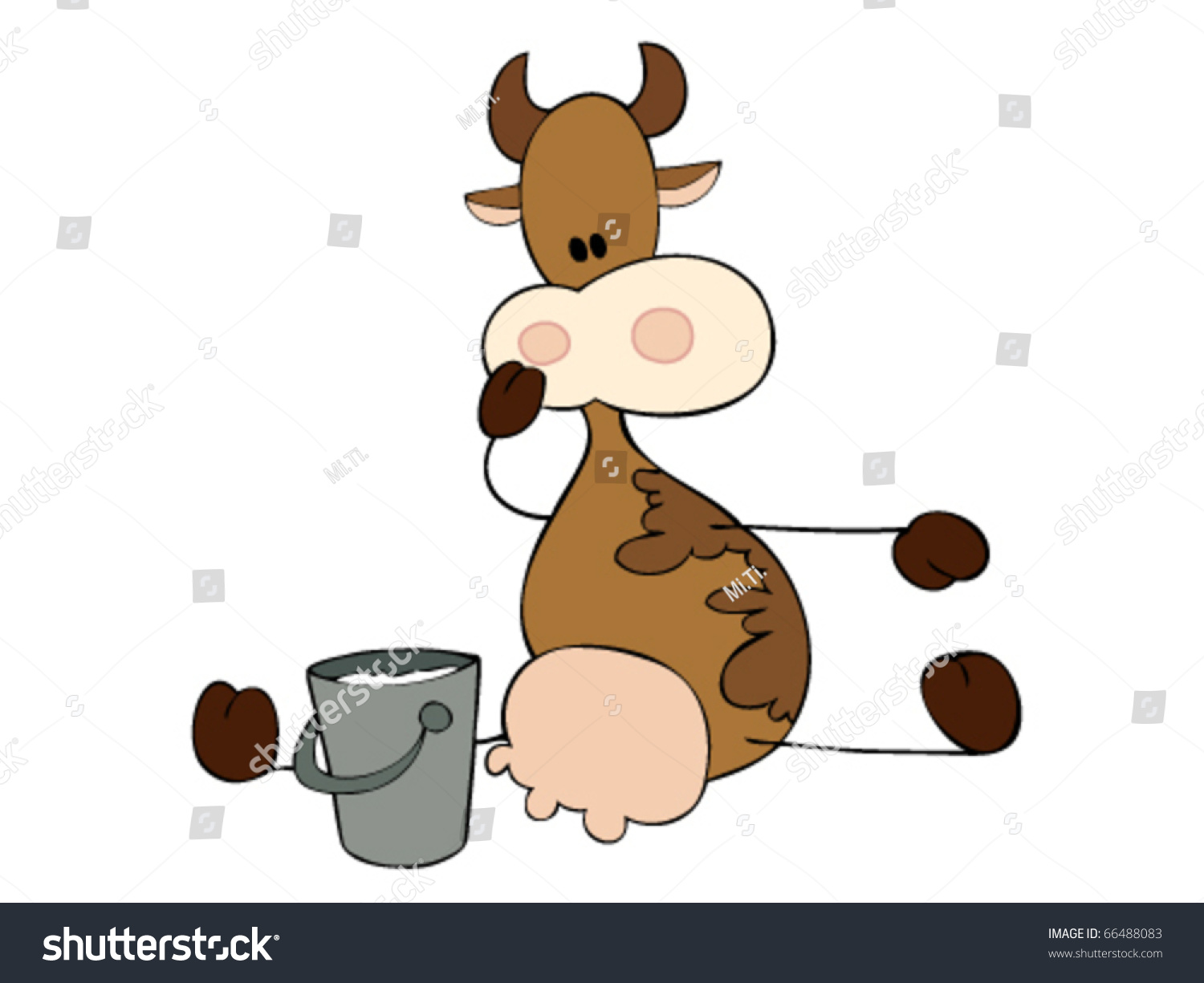 Dairy Cow Sitting With Milk Bucket Stock Vector Illustration 66488083 Shutterstock