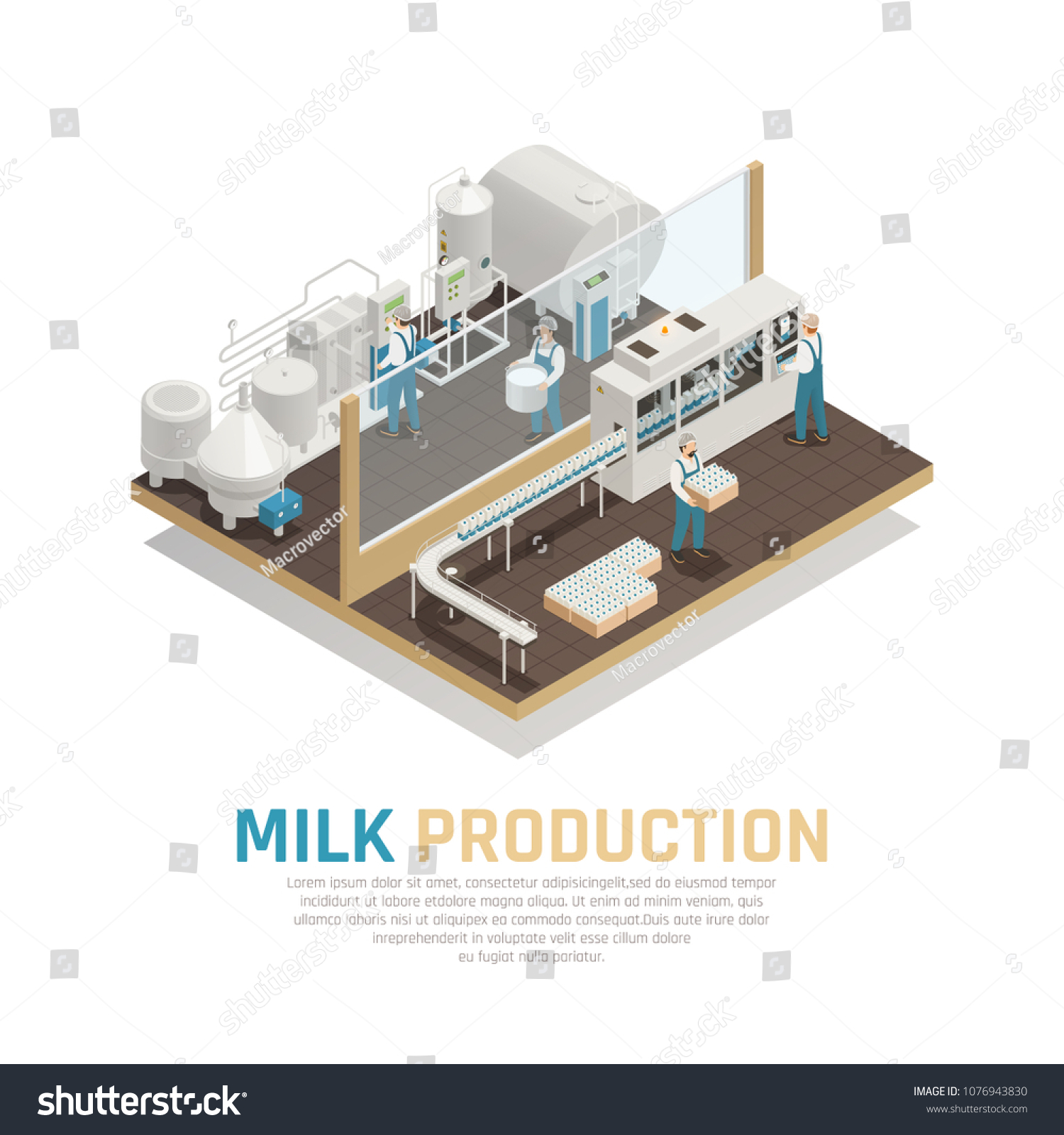 Dairy Production Milk Factory Isometric Composition Stock Vector