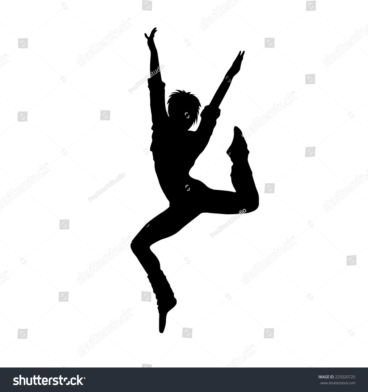 Dancing Girl Black Silhouette Isolated White Background. Vector