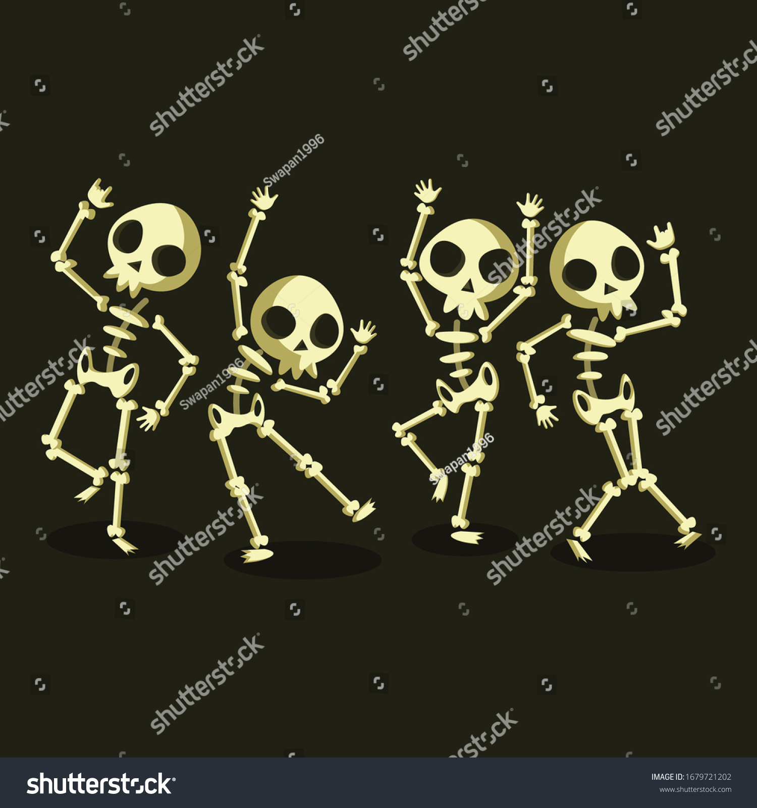 Vektor Stok Dancing Skeletons Different Skeleton Poses Isolated Tanpa