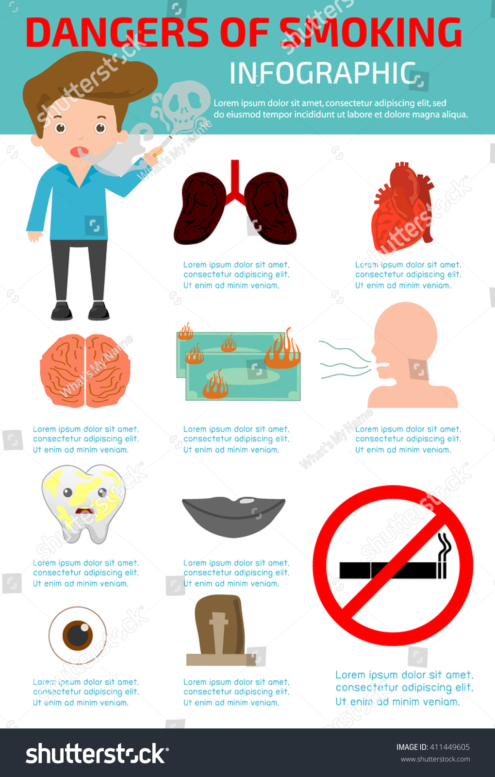Dangers Of Smoking Infographic Elements No Smoking World No Tobacco Day Concept Stop Smoking 3481