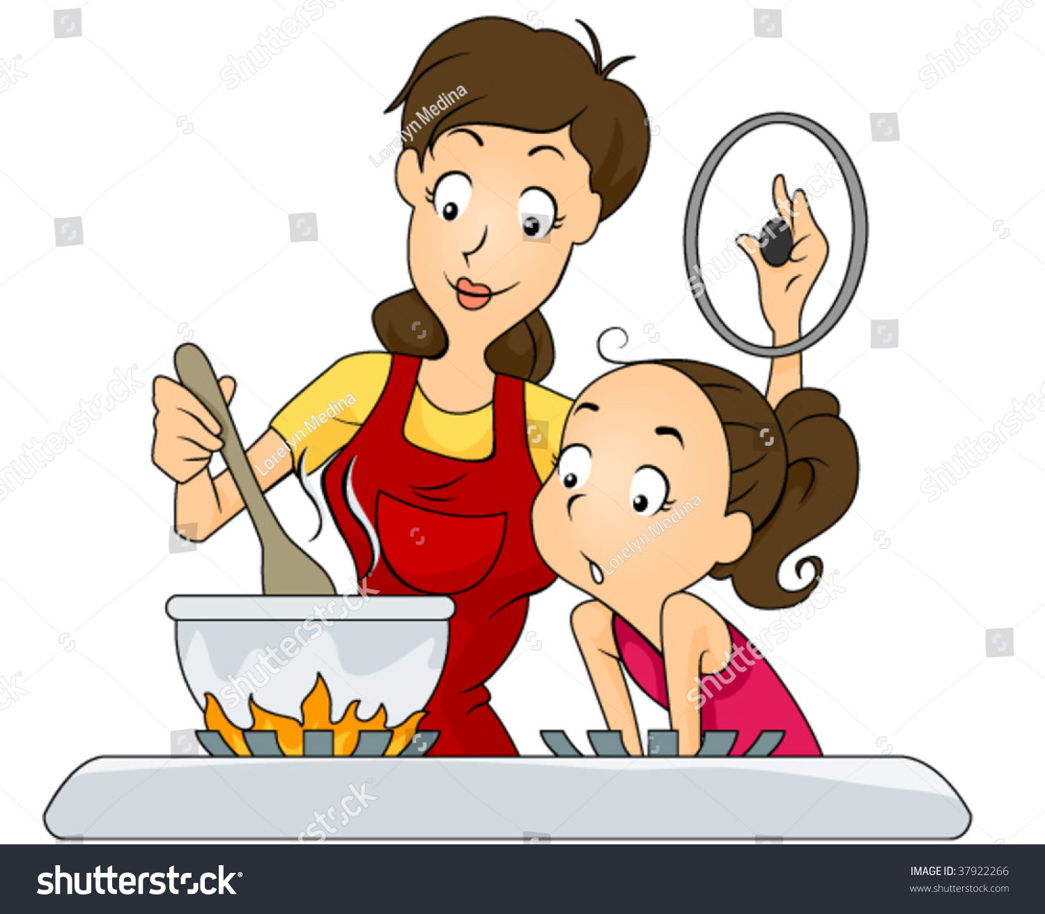 Daughter Looking Her Mother Cooking Vector Stock Vector 37922266