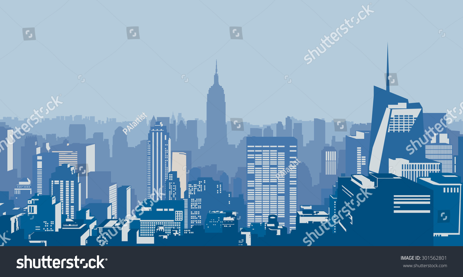 Decorative City Skyline Background Urban Buildings Grey Blue Stock