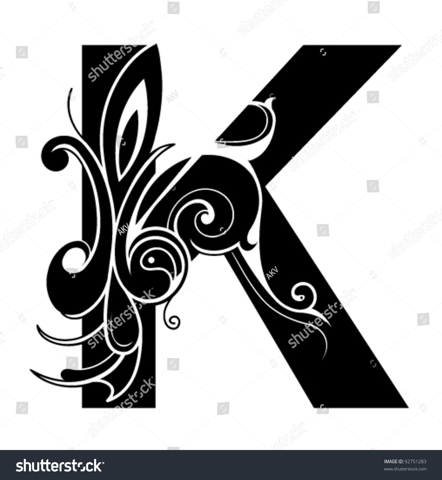 Decorative Letter Shape Font K Stock Vector Illustration 92751283 