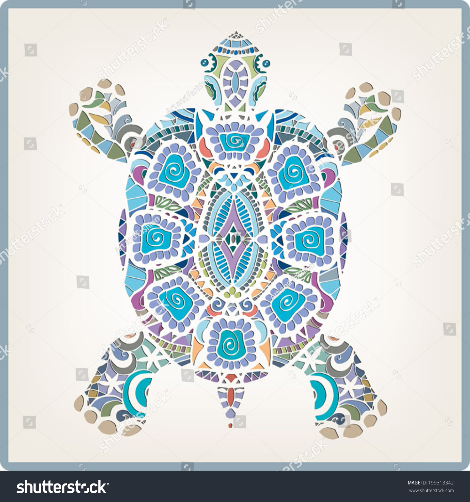 Decorative Turtle Hand Drawn Art In Graphic Style Tribal Ethnic
