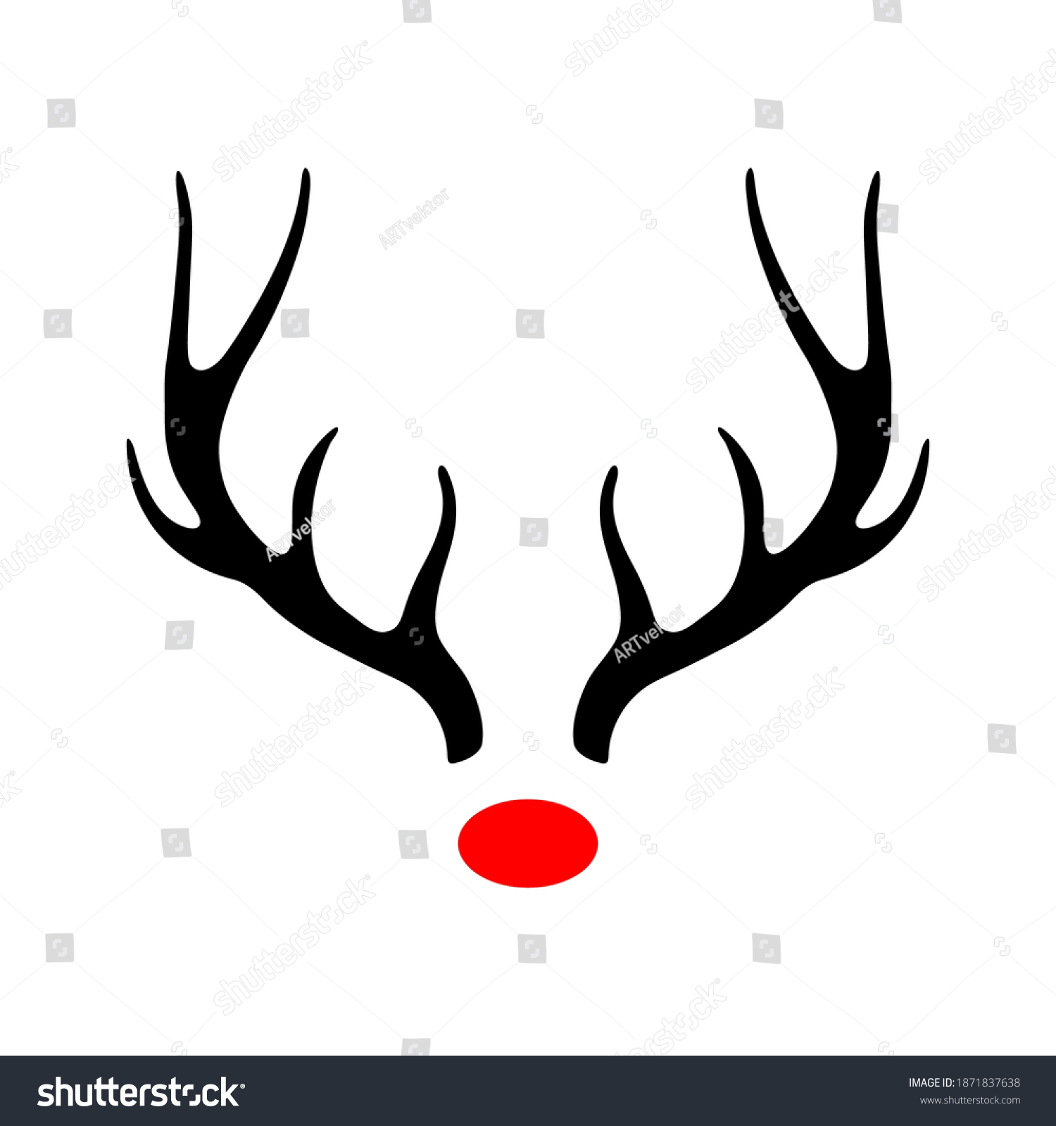 Deer Antlers Silhouette Red Nose Rudolph Stock Vector Royalty Free