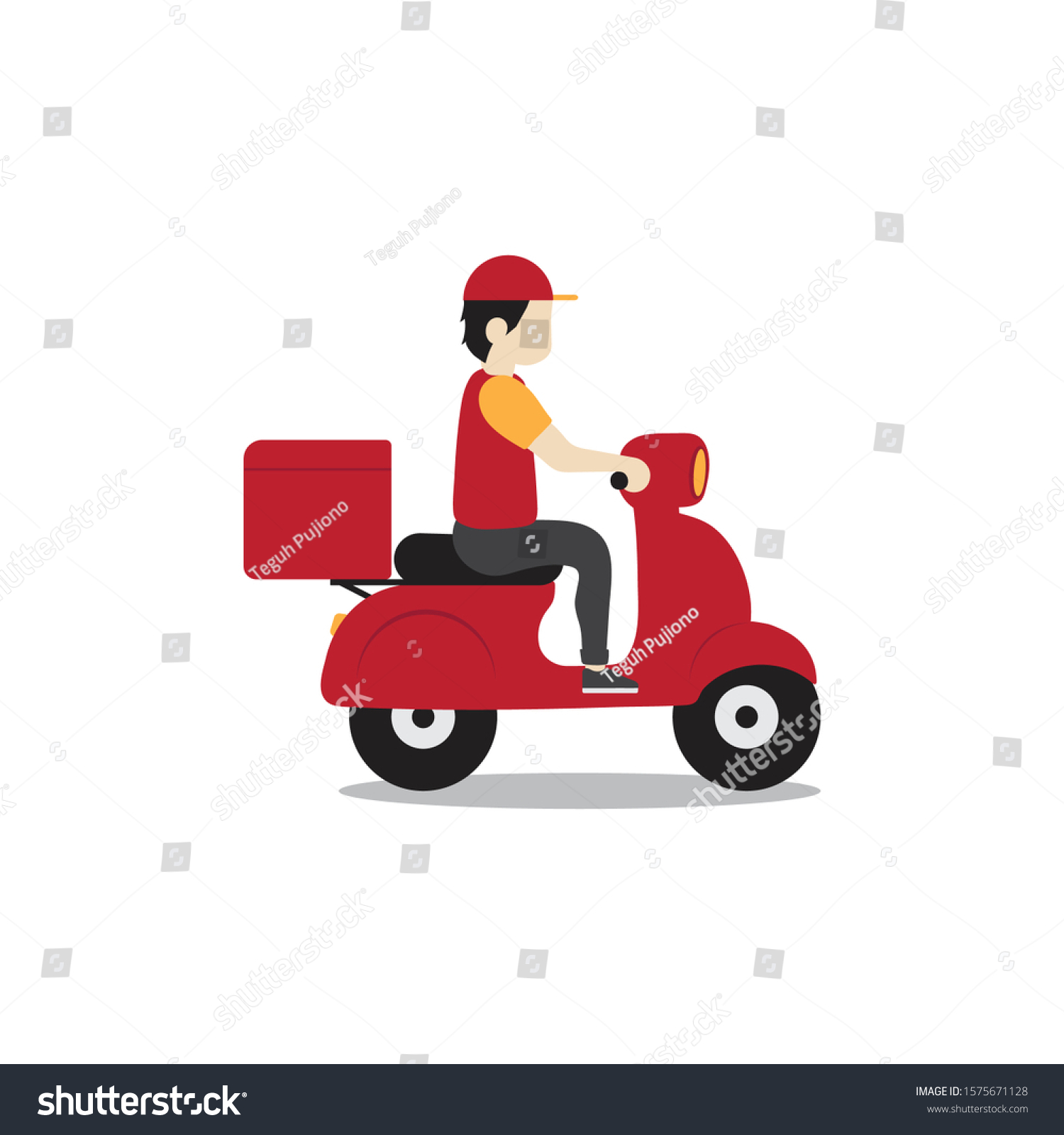 Delivery Man Riding Red Scooter Illustration Stock Vector Royalty Free