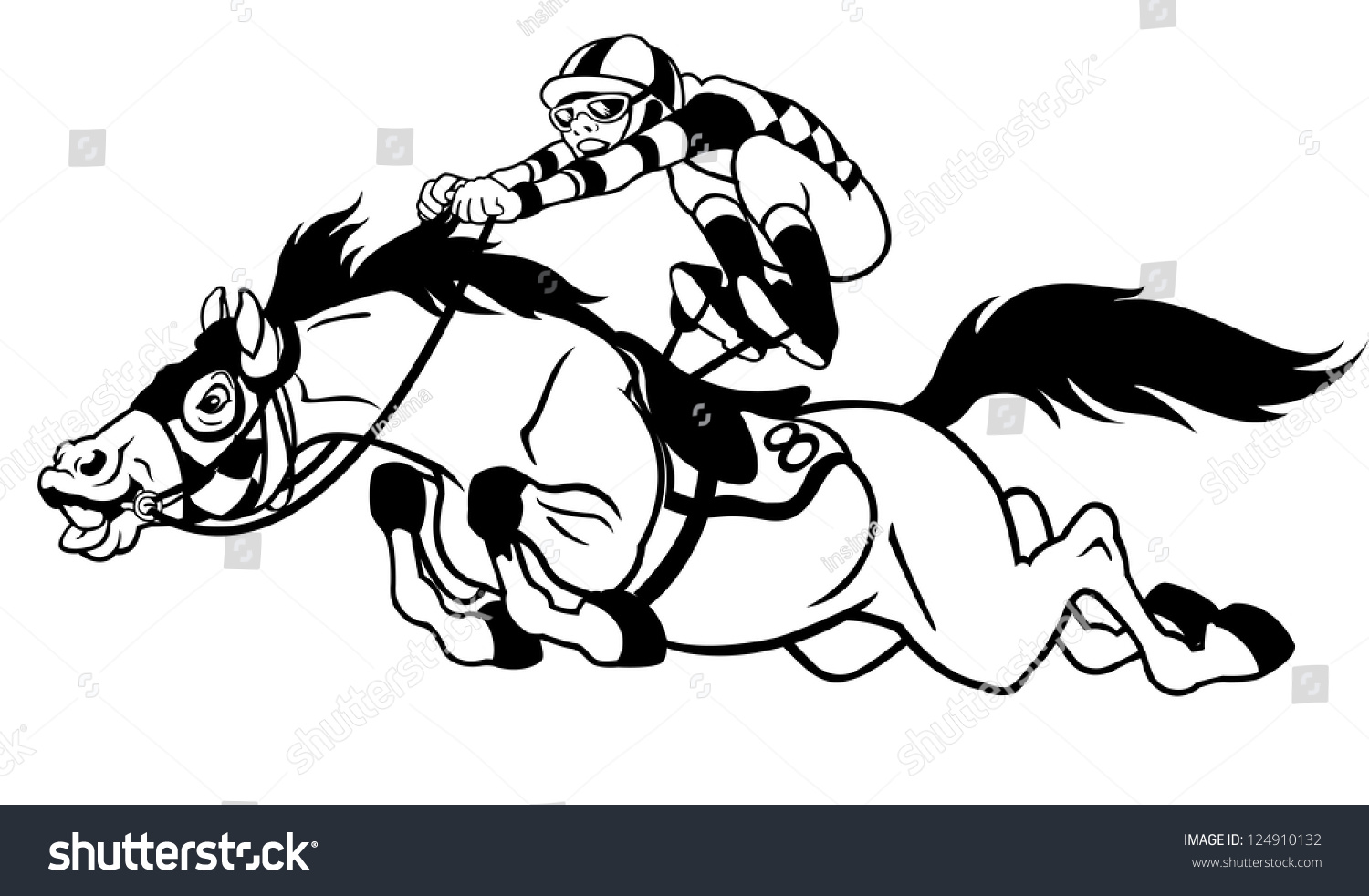 derby,equestrian sport,racing horse with jockey,black white cartoon ...