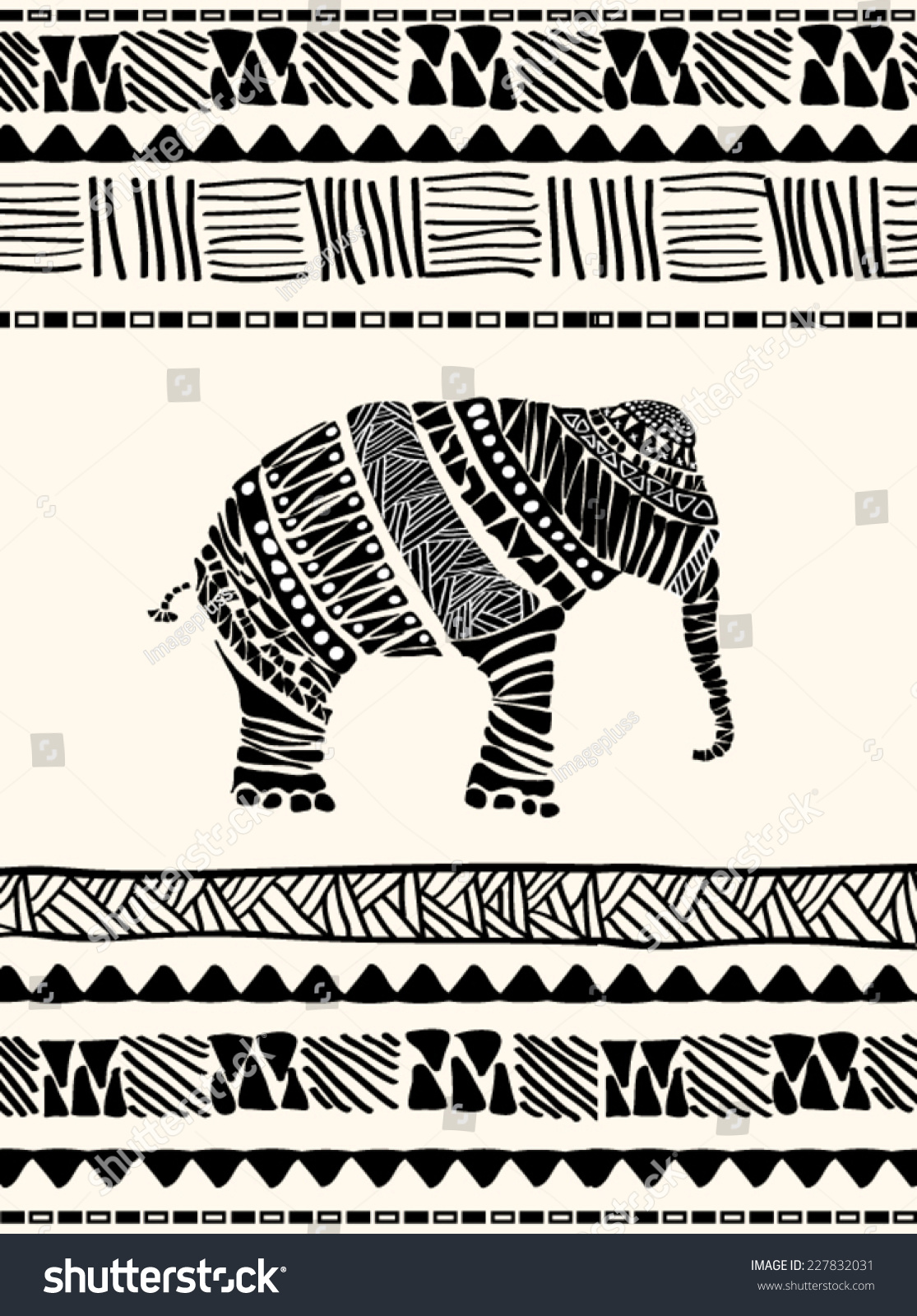 Detailed Drawing Of Elephant In Aztec Style Stock Vector Illustration