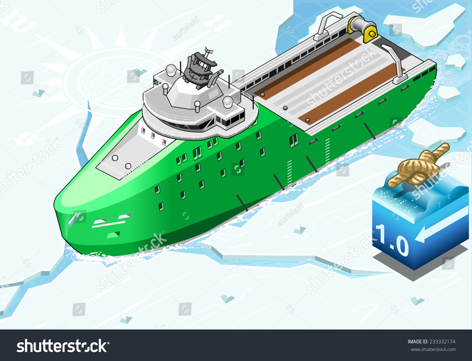 Detailed Illustration Of A Isometric Icebreaker Ship Breaking The Ice