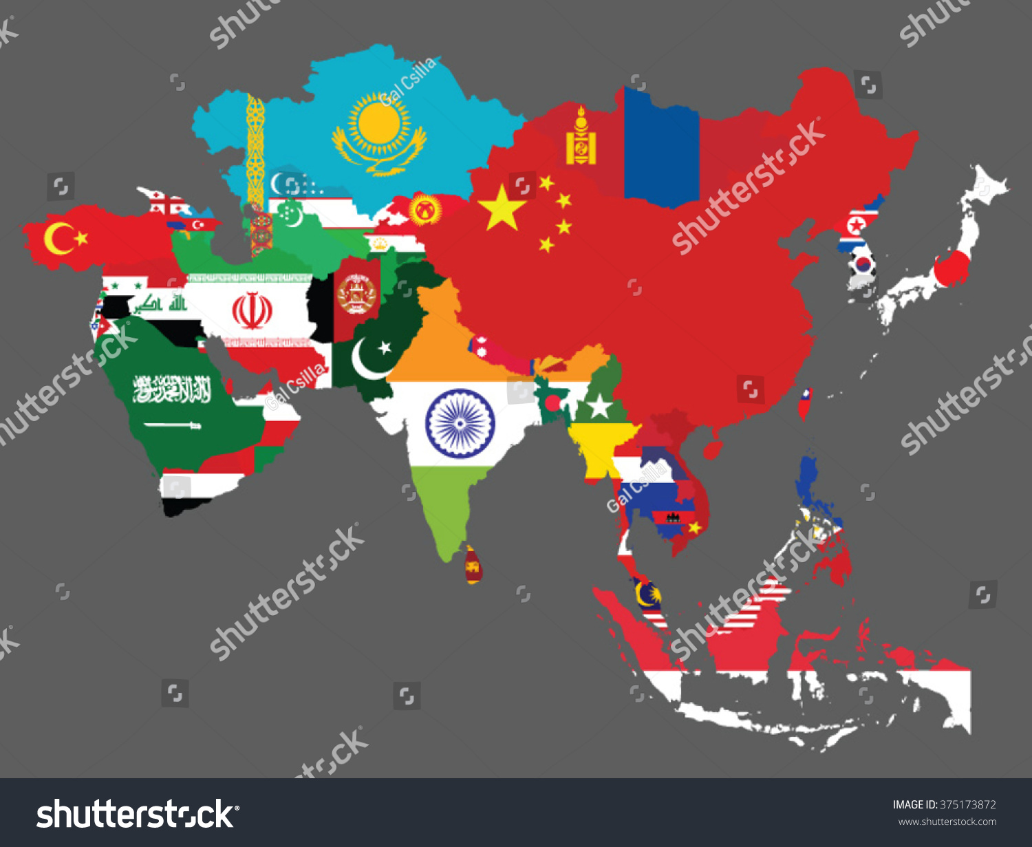 Asia Countries Flag Map 