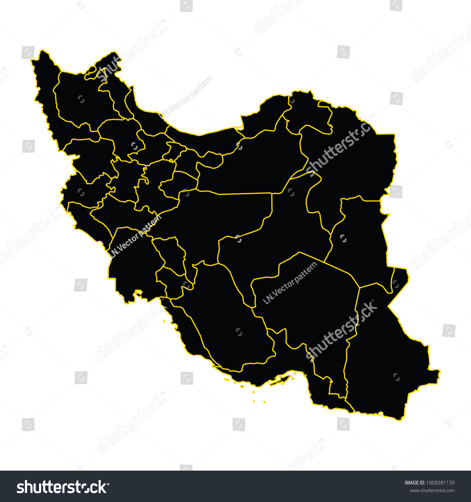 Detailed Map Iran Black White Mercator Stock Vector Royalty Free