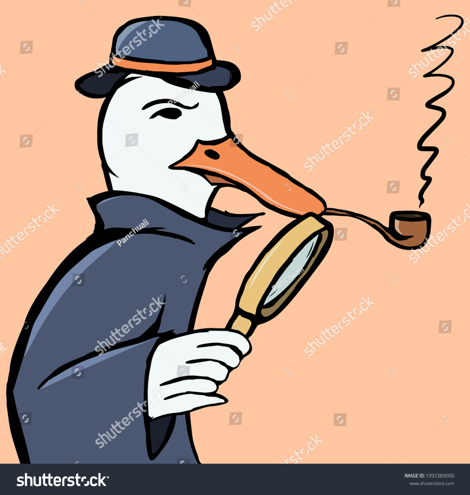 Detective Duck Bowler Hat Smoking Pipe Stock Vector Royalty Free