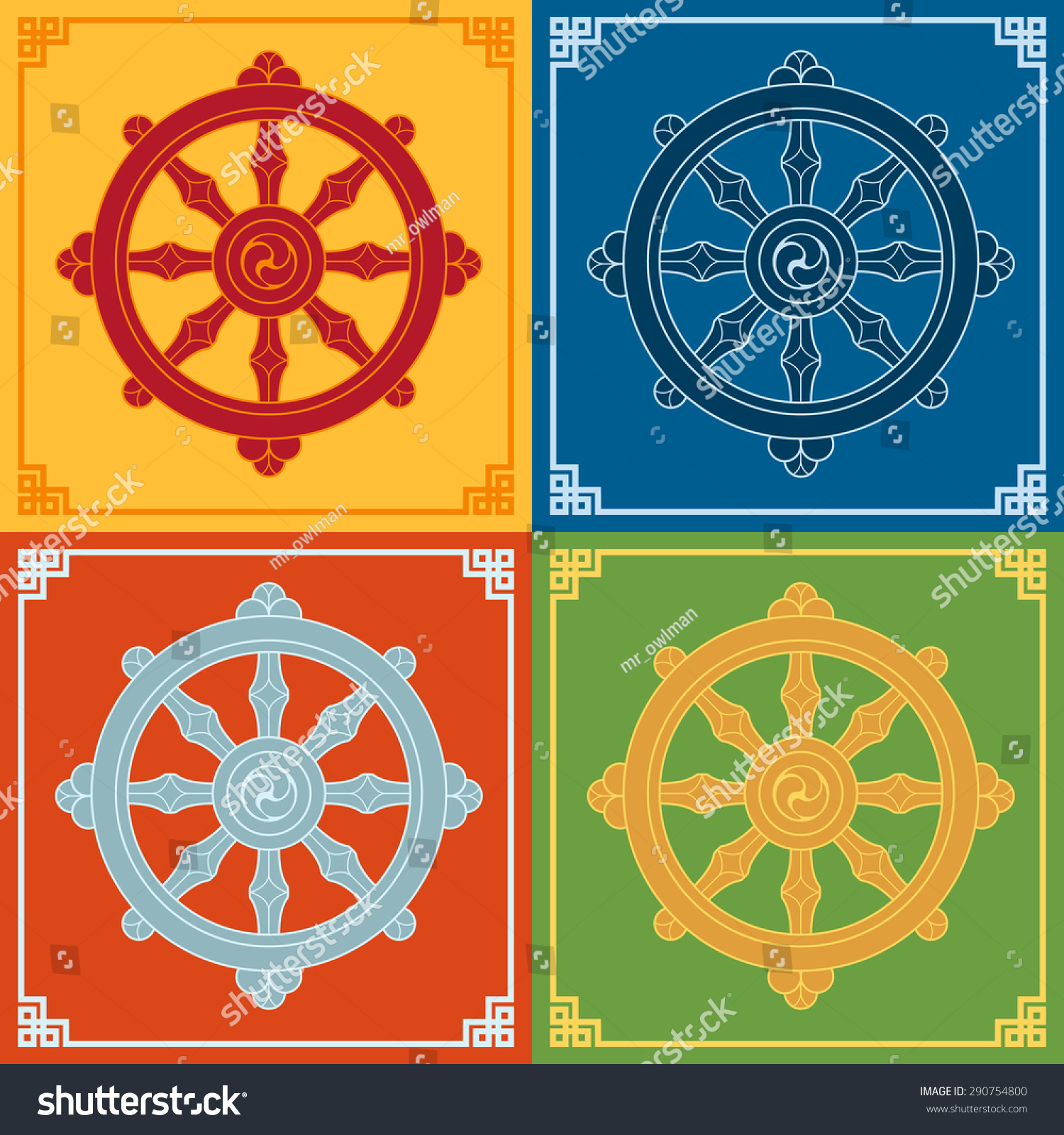 Dharma Wheel Dharmachakra Icons Buddhism Symbols Stock Vector 290754800 ...