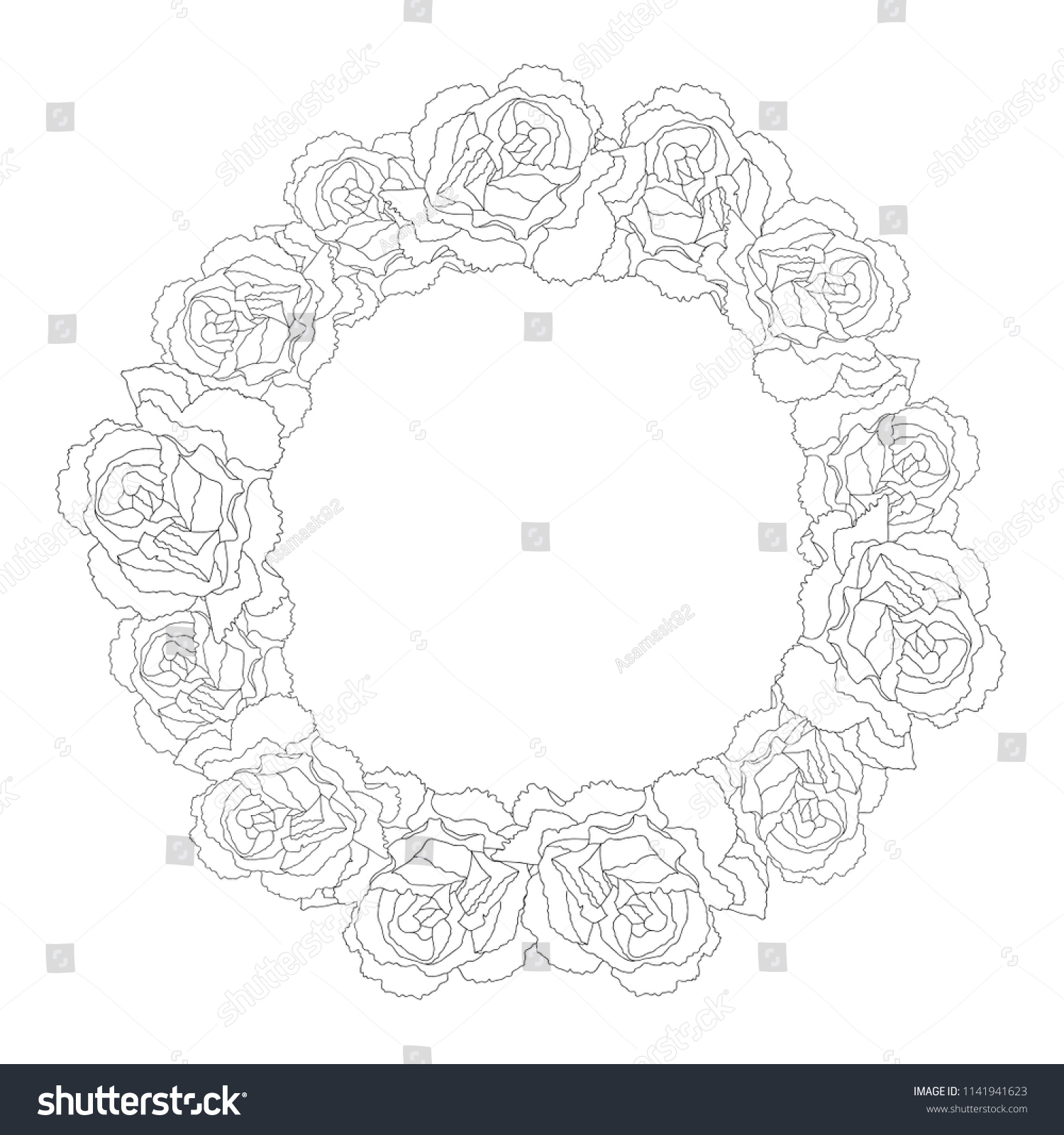 Dianthus Caryophyllus Carnation Flower Outline Wreath