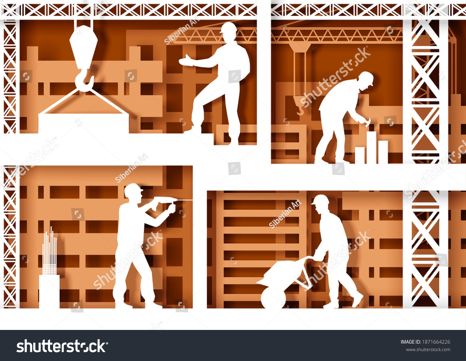 Verschiedene Bauarbeiter Silhouetten Vektorgrafik Im Stil Stock