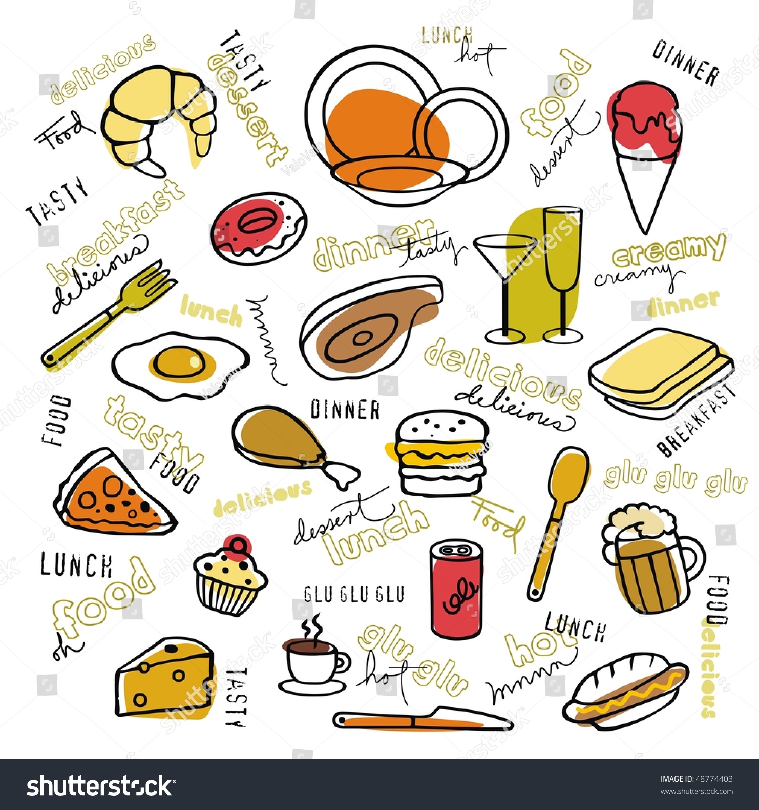 Different Food Stock Vector Illustration 48774403 : Shutterstock