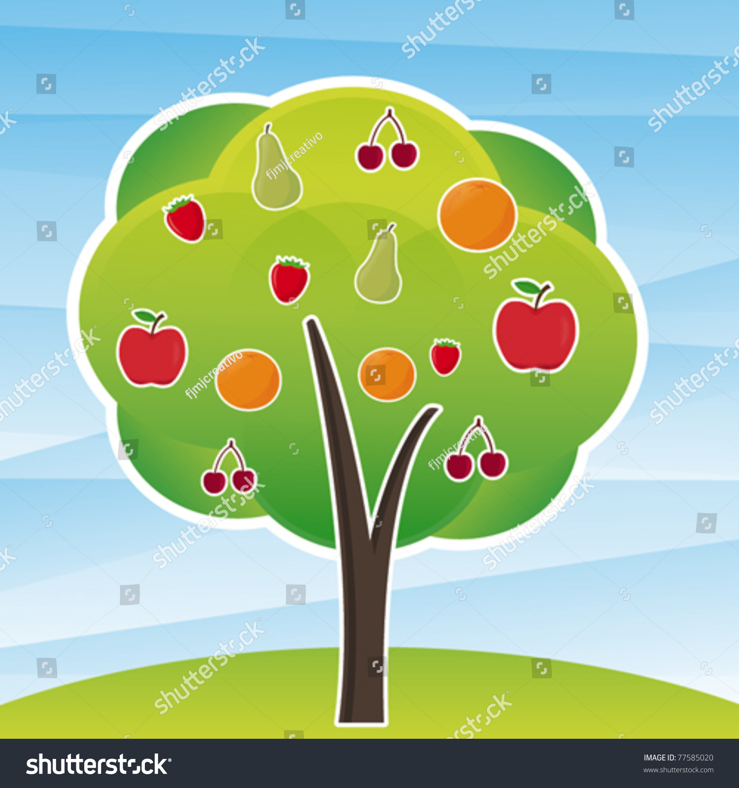 Different Fruits In A Tree Stock Vector Illustration 77585020
