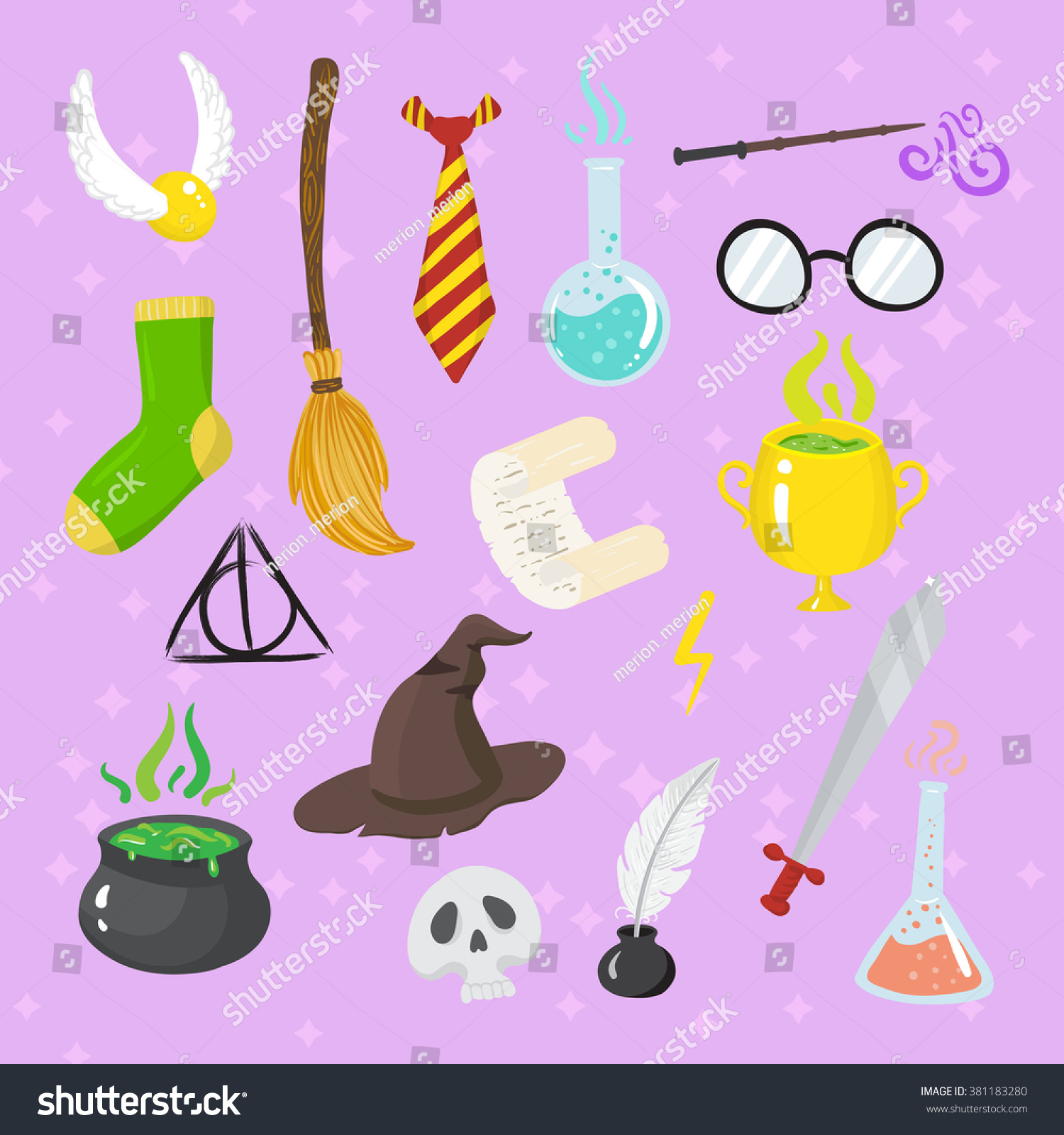 Different magic elements for witches in cartoon style Vector illustration Different magic elements for witches in cartoon style Vector illustration