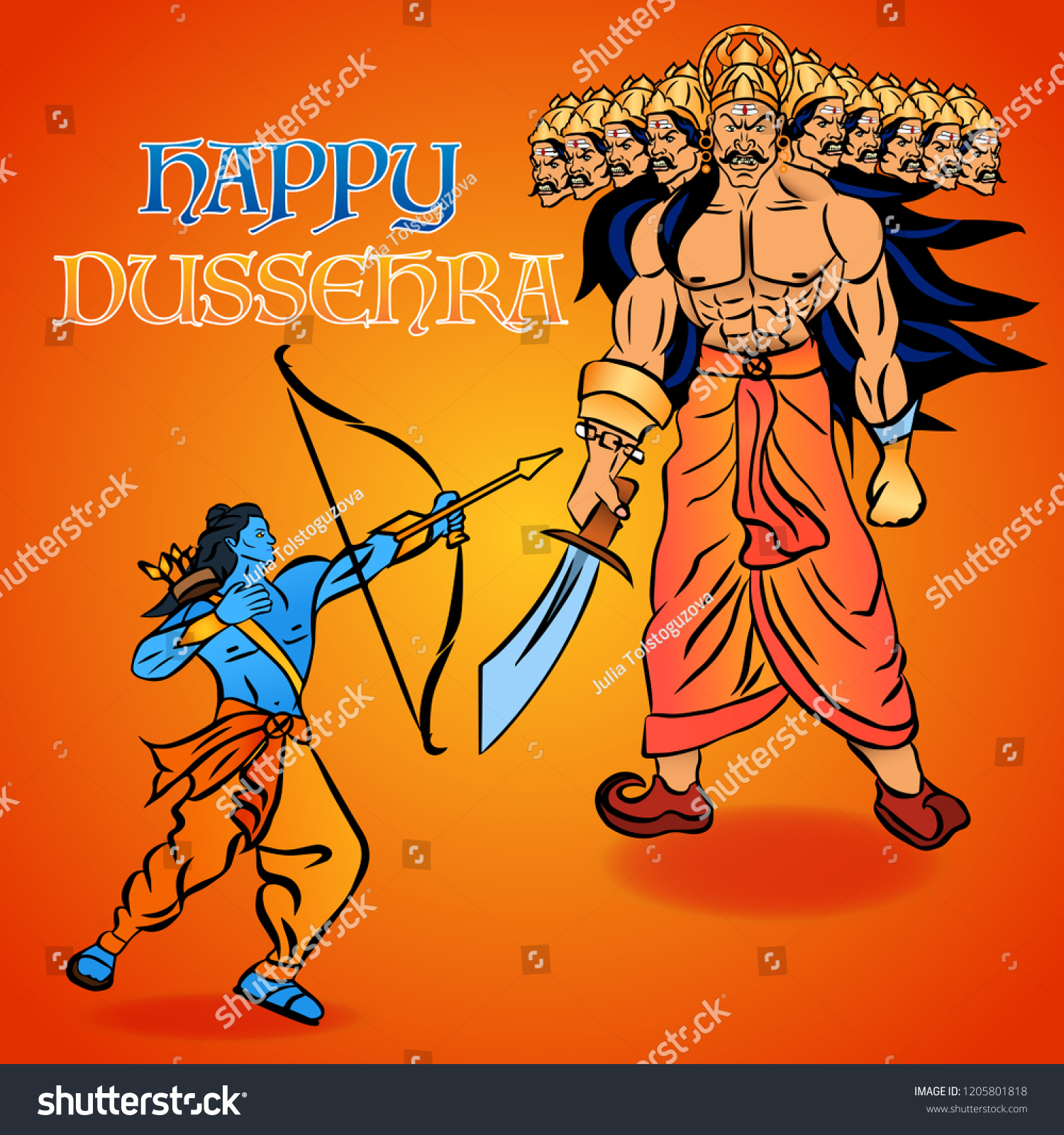 Digital Art Illustration Indian Holiday Vijayadashami Stock Vector