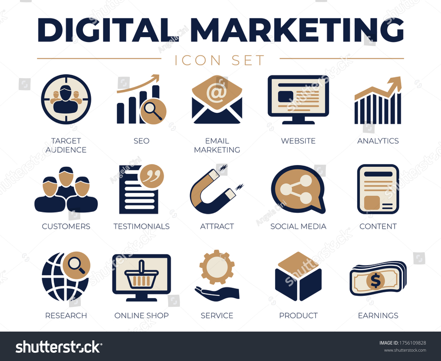 Digital Marketing Icon Set Target Audience 库存矢量图免版税1756109828