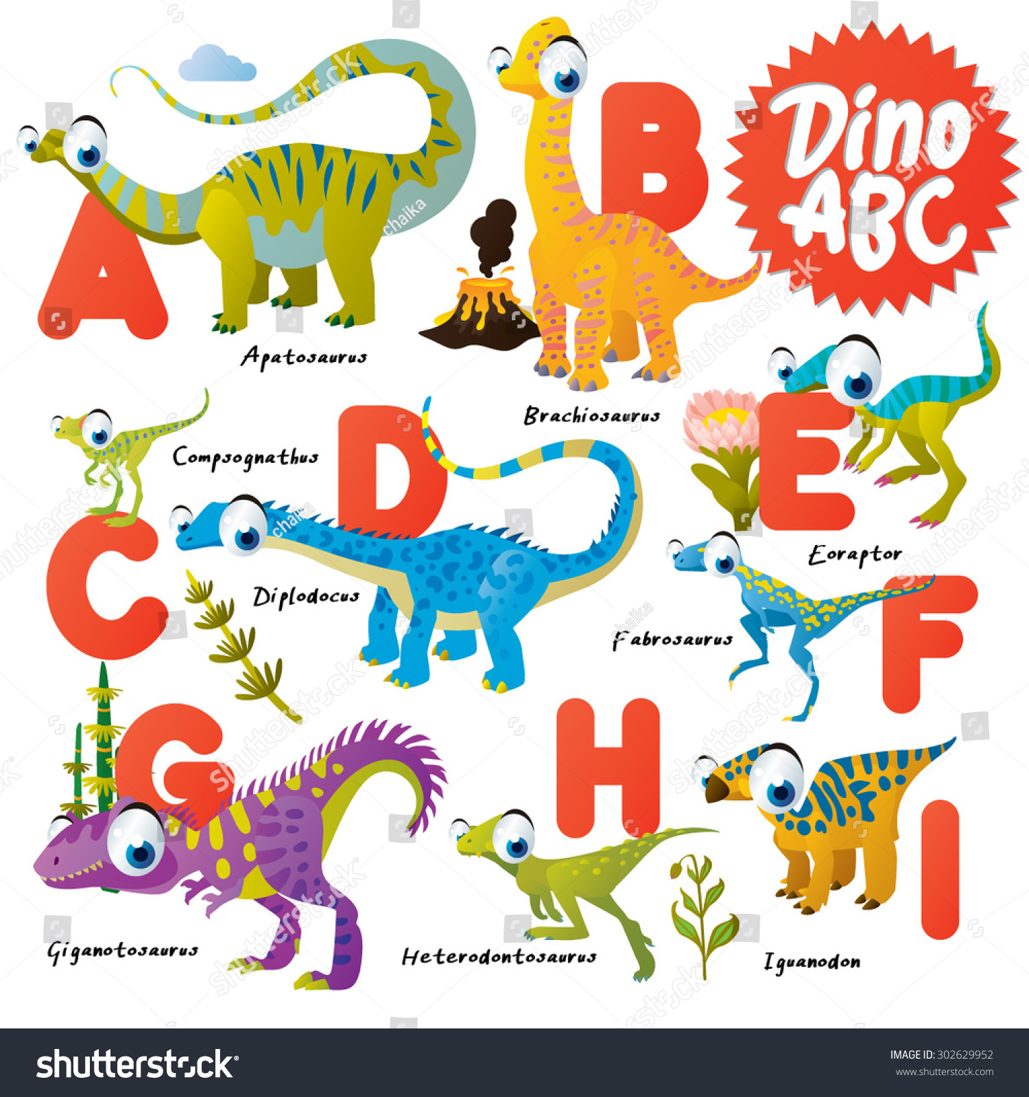 Dinosaur Abc, A To I Stock Vector Illustration 302629952 : Shutterstock