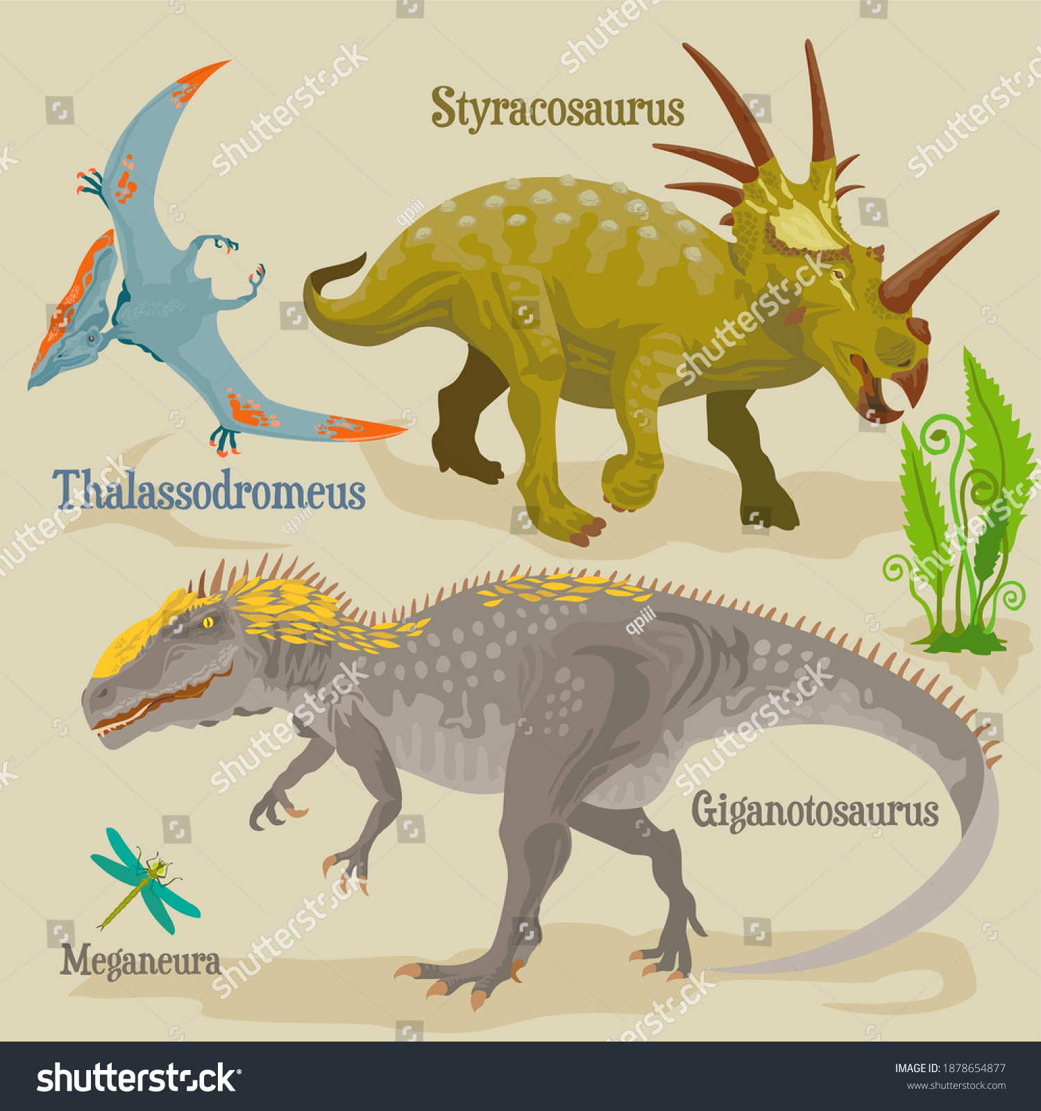 Vektor Stok Dinosaurs Scene Cretaceous Period Vector Format Tanpa